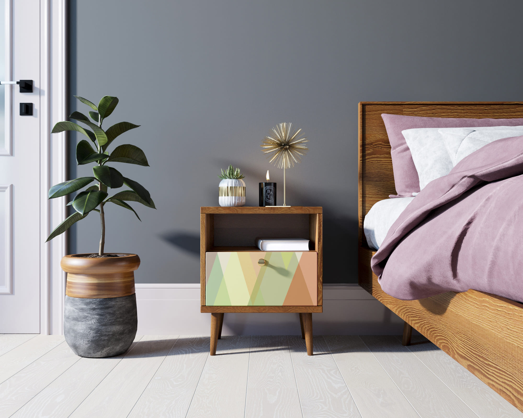 Тумбочка "Berber" с одним ящиком 16 принт арт BB06/Print_16, разноцветная в интерьере