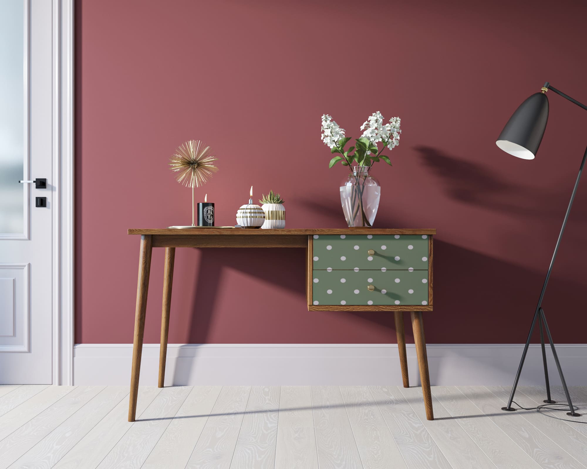 Стол рабочий "Berber" принт 12 с одной тумбой арт BB20/Print_12 в интерьере