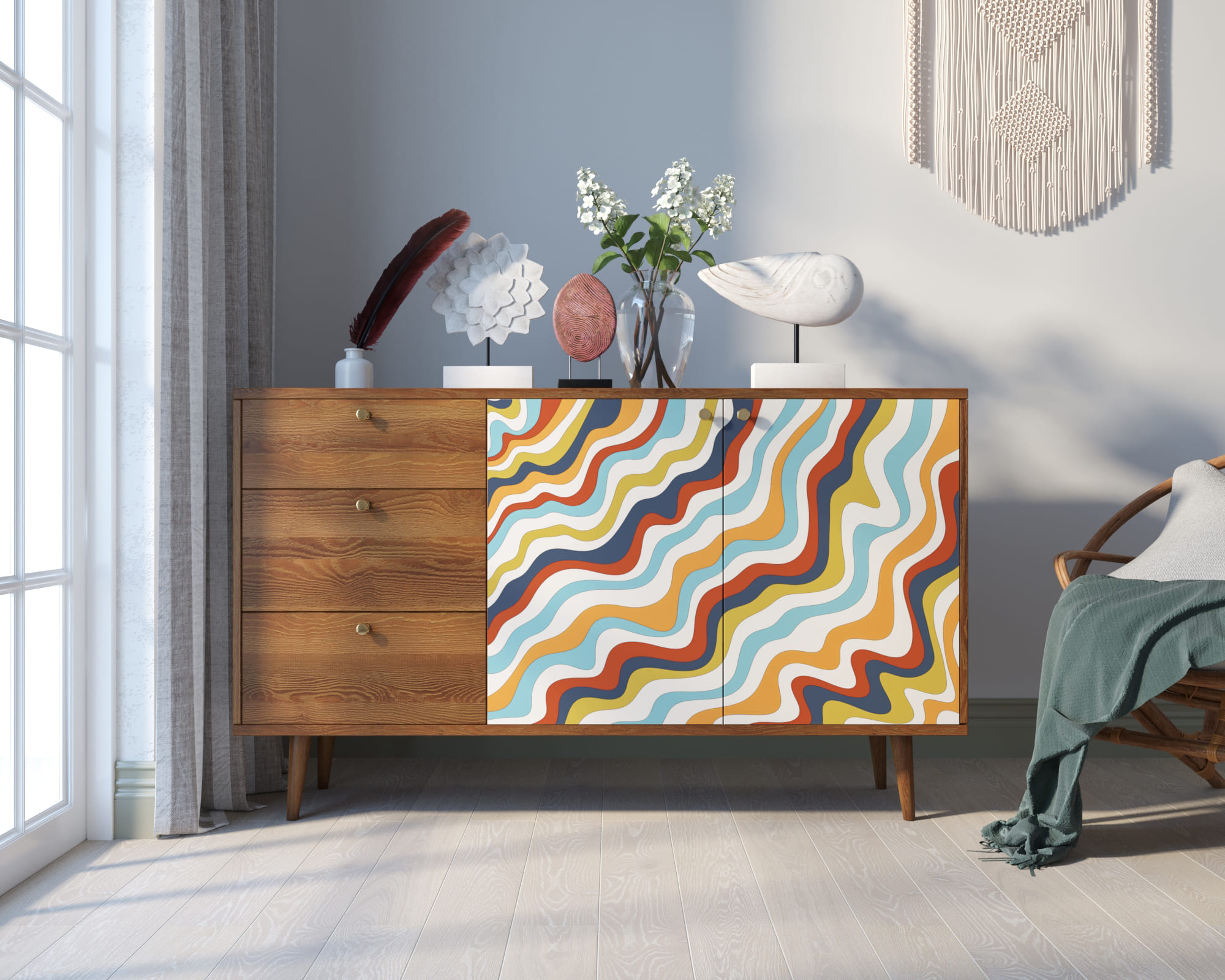 Комод "Berber" с двумя дверками и ящиками 21 принт арт BB05/Print_21 в интерьере