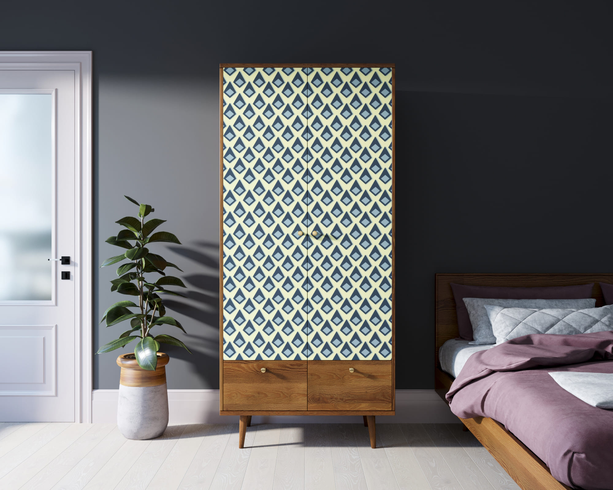 Шкаф двухстворчатый "Berber" принт 13 арт BB16/Print_13 в интерьере