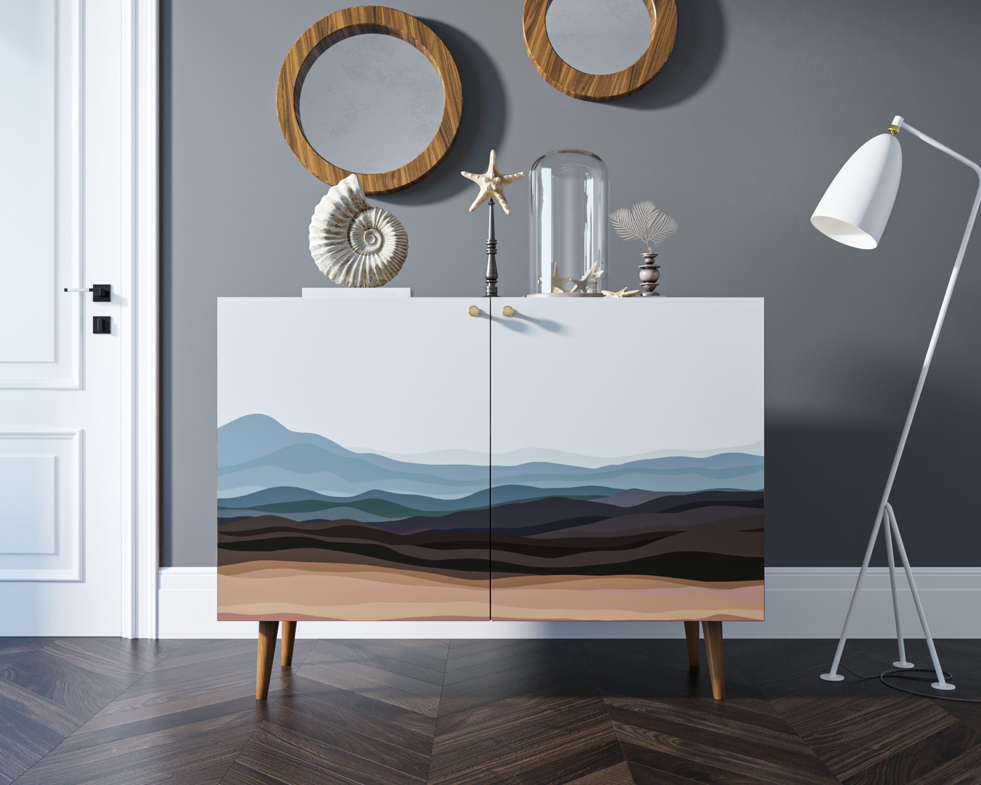 Комод "Berber" две дверки 11 принт арт BB04/Print_11 в интерьере