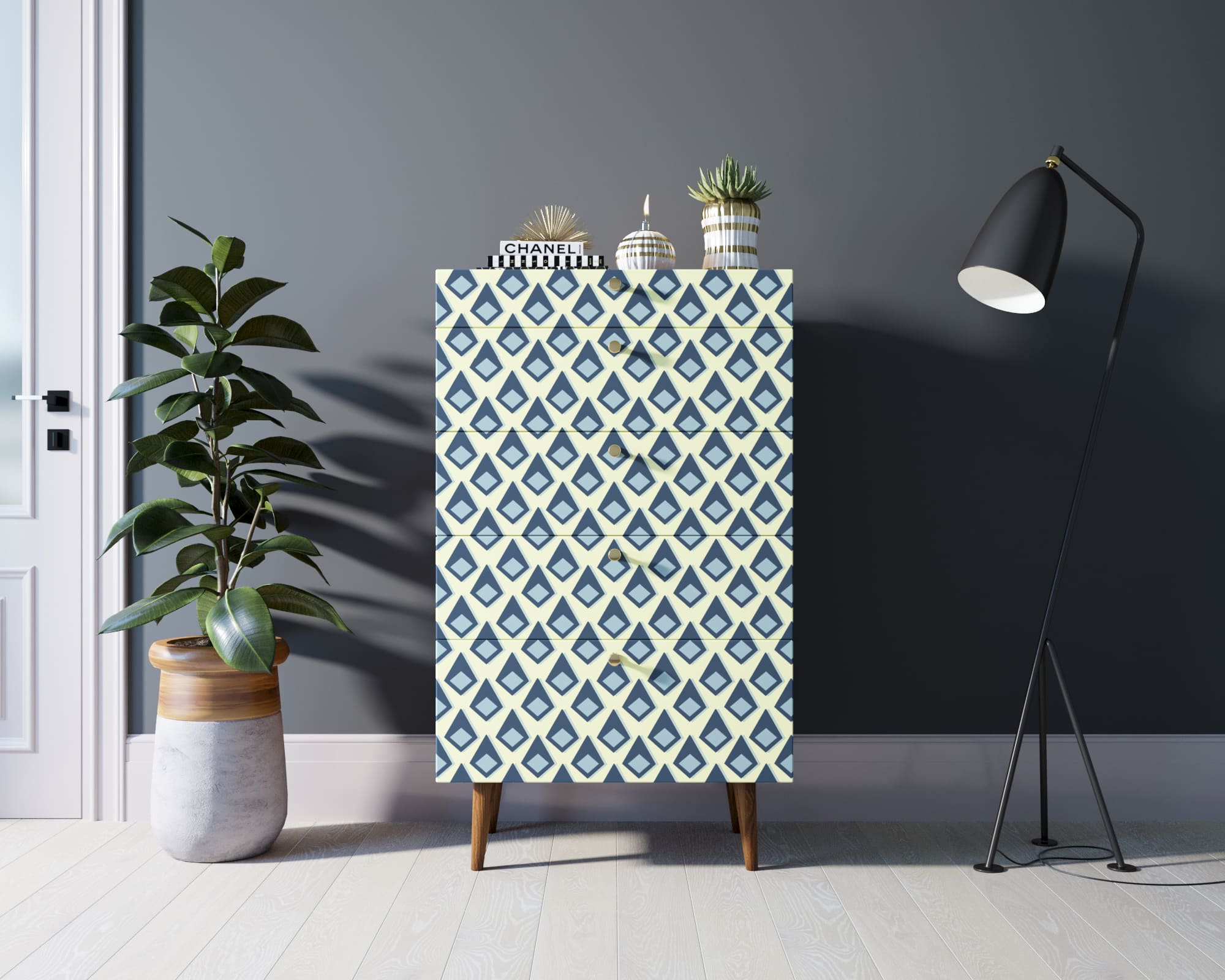 Комод высокий "Berber" принт 13 арт BB10/Print_13 в интерьере