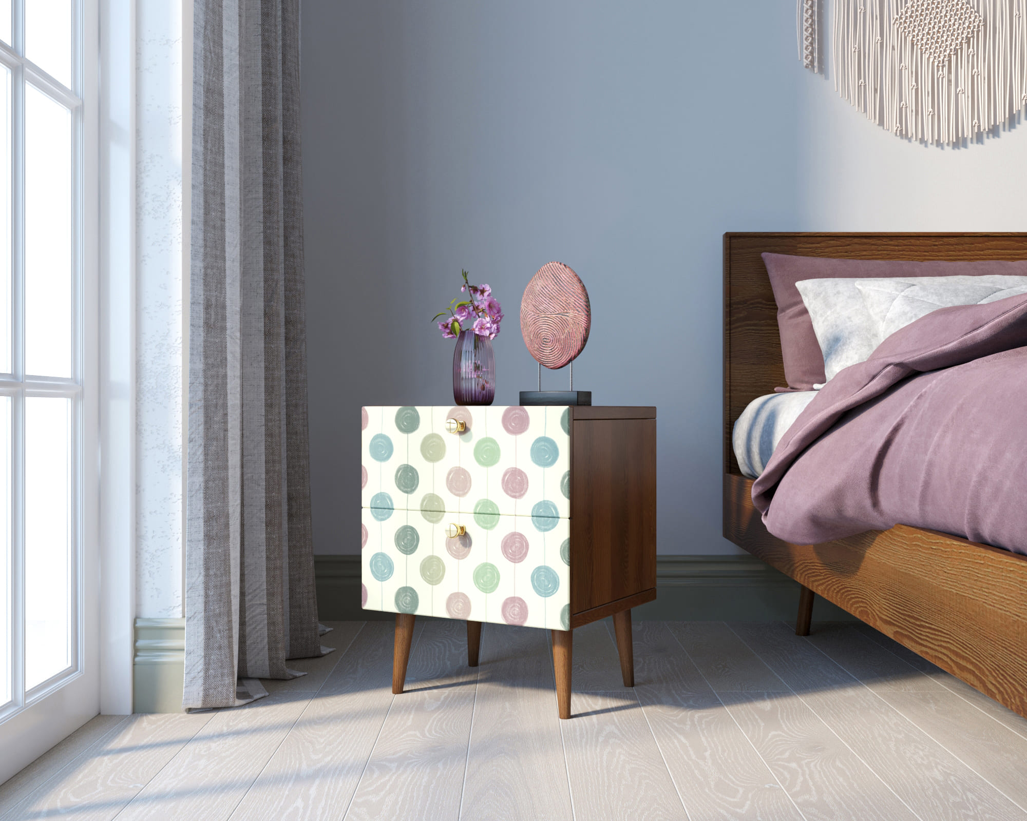 фото Тумбочка "Berber" с двумя ящиками 24 принт арт BB03/Print_24, разноцветная