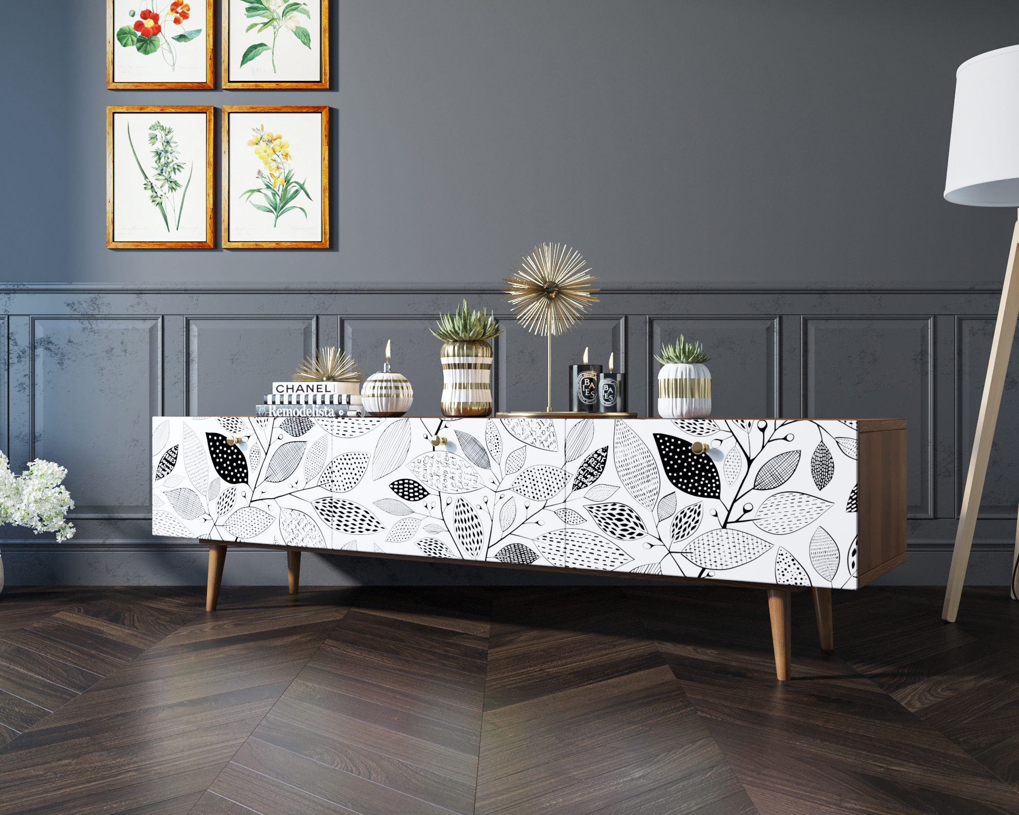 Комод "Berber" с ящиками низкий под TV принт 9 арт BB19/Print_09 в интернет-магазине