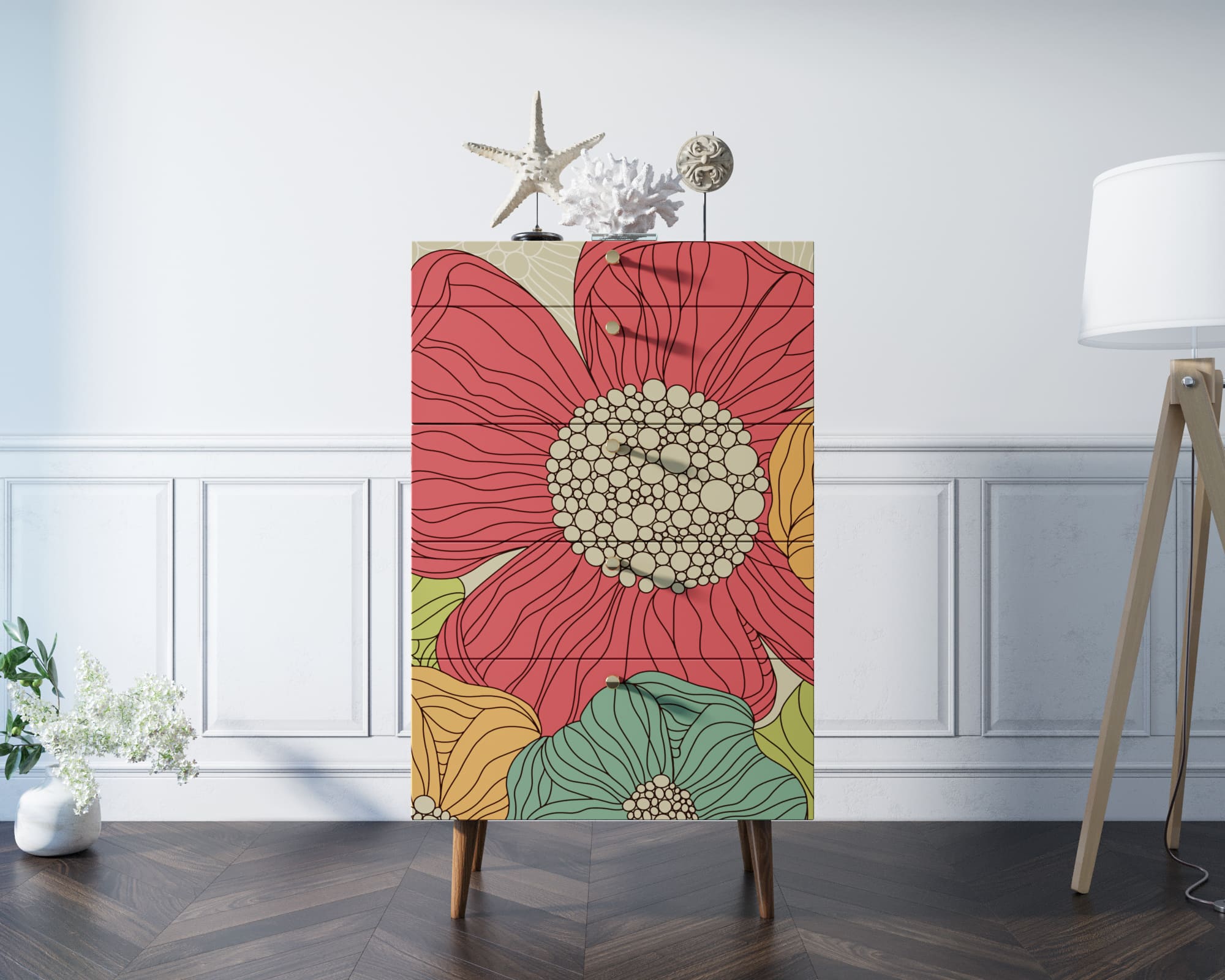 Комод высокий "Berber" принт 5 арт BB10/Print_05 в интерьере в Москве Комод высокий "Berber" принт 5 арт BB10/Print_05 в интерьере