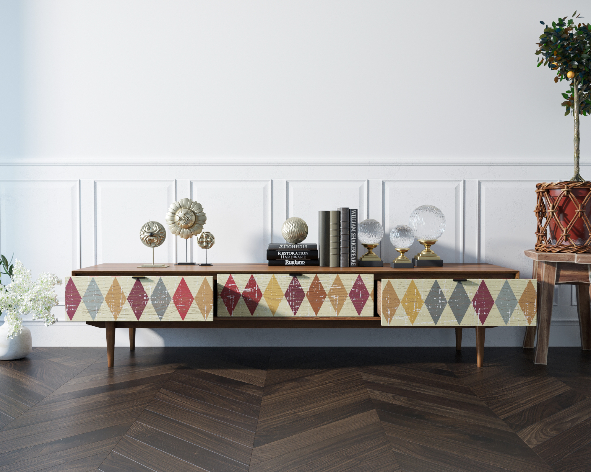 заказать Консоль под TV "Bruni print" с ящиками арт BR-21P в Москве заказать Консоль под TV "Bruni print" с ящиками арт BR-21P