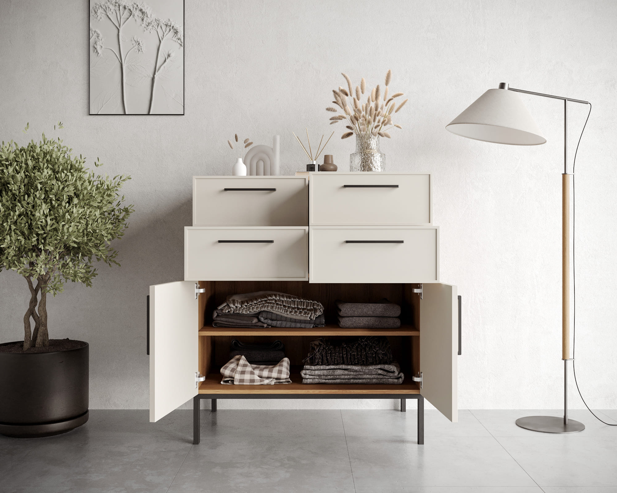 купить Большой комод с четырьмя ящиками и дверками "Nicole" NLN17