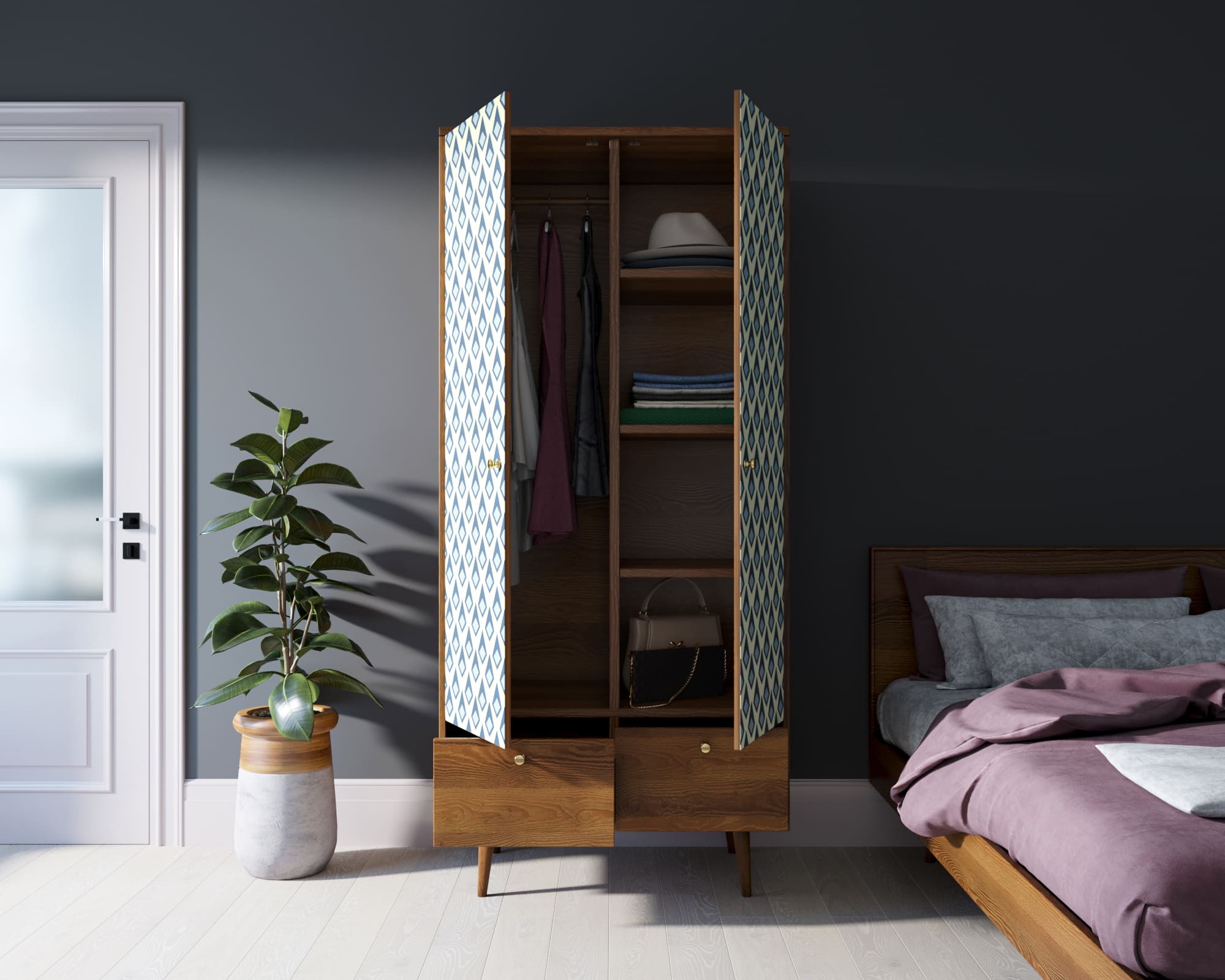 Шкаф двухстворчатый "Berber" принт 13 арт BB16/Print_13 в интернет-магазине