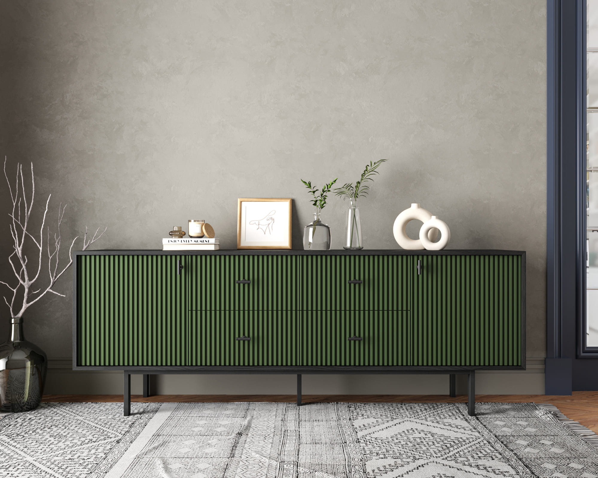 Комод две дверки и четыре ящика "Emerson" арт EM19/green/L в интернет-магазине