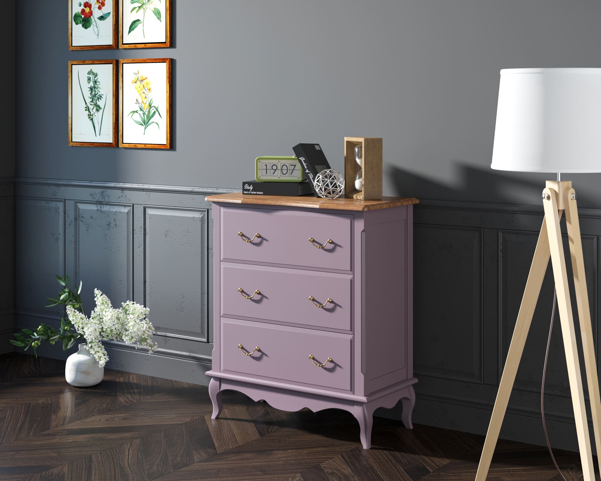 заказать Комод Leontina Lavanda три ящика арт ST9356L