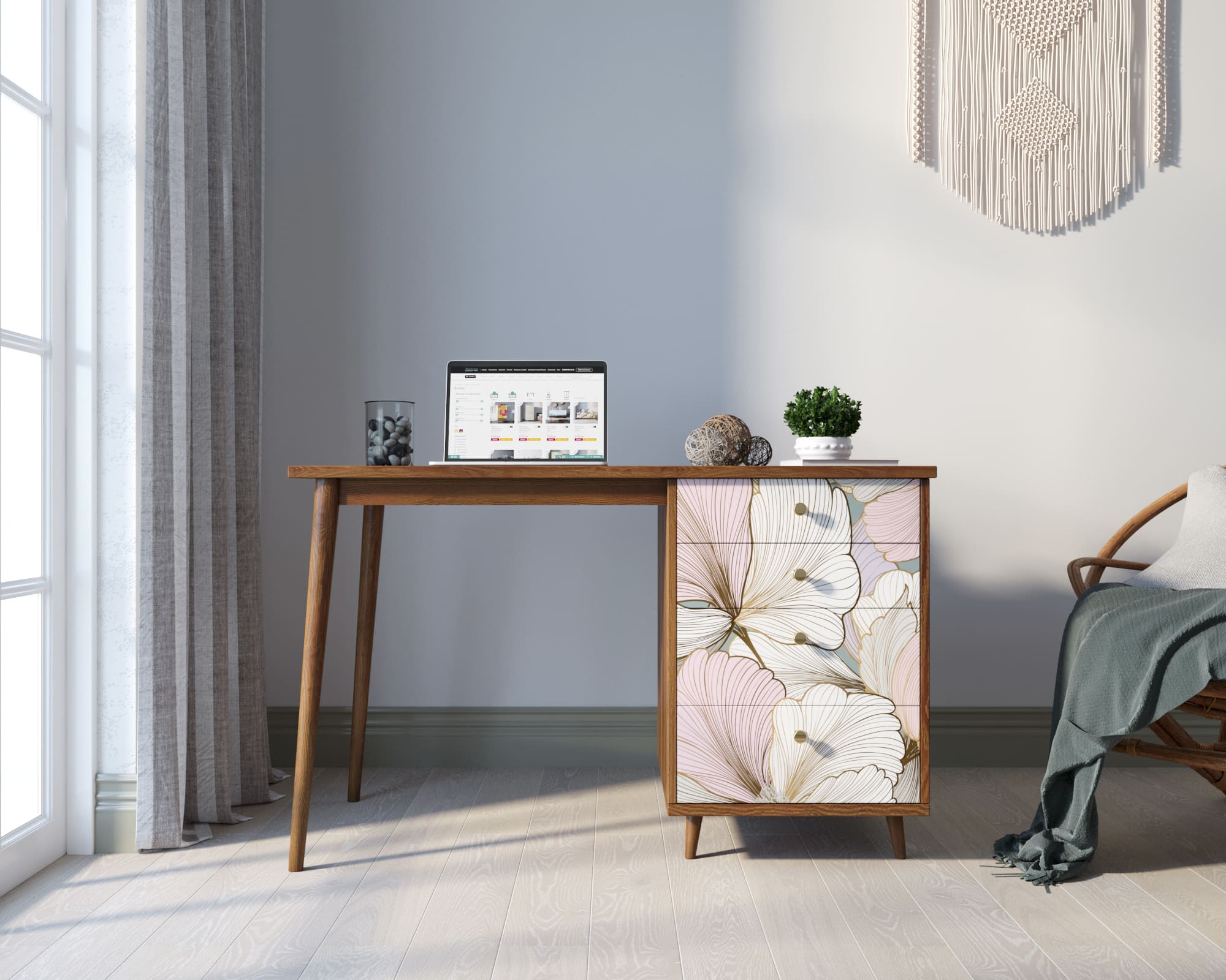 Стол рабочий "Berber" принт 31 с одной тумбой арт BB31/Print_31 в интернет-магазине