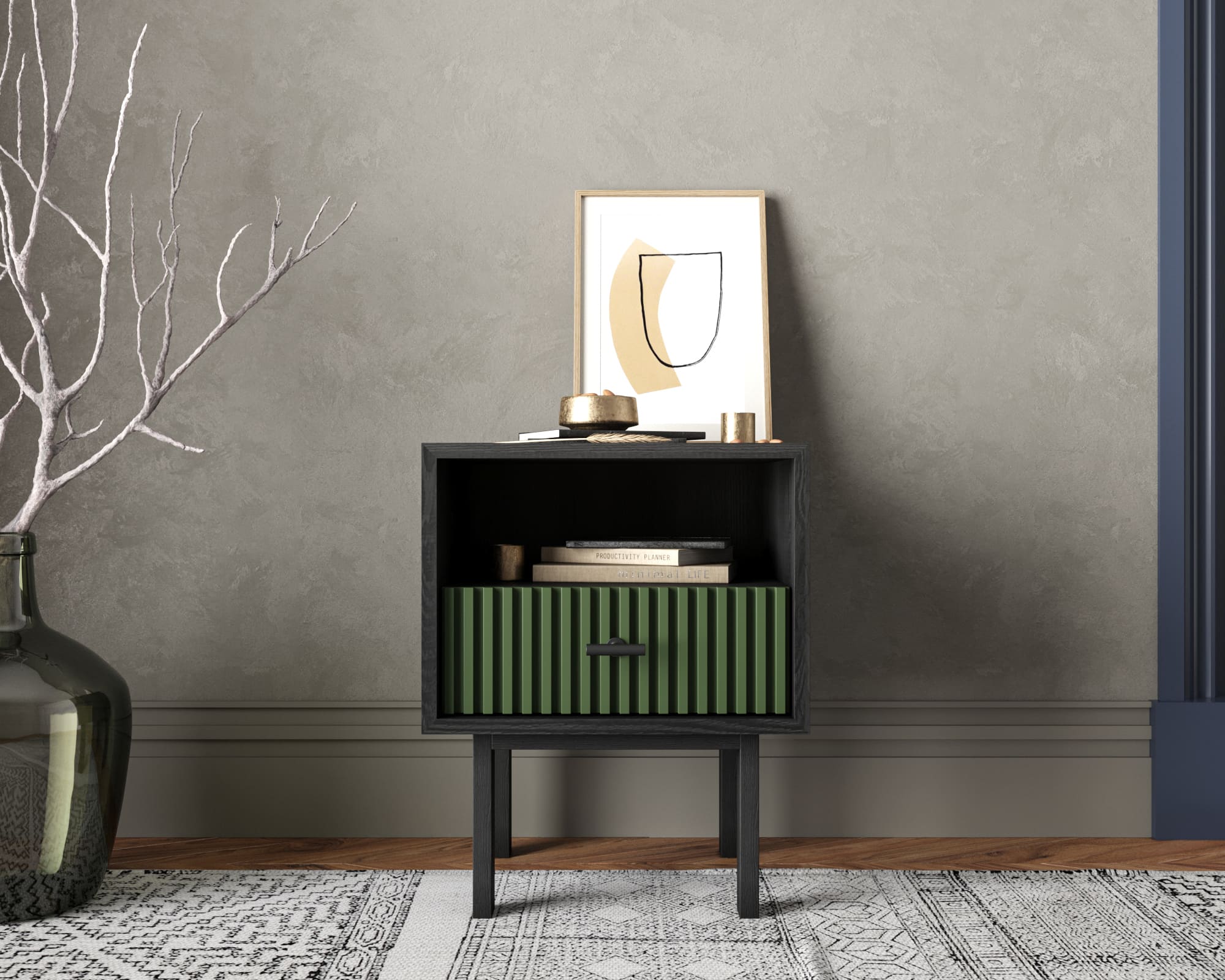 Тумбочка с нижним ящиком "Emerson" арт EM17/green/L в интернет-магазине