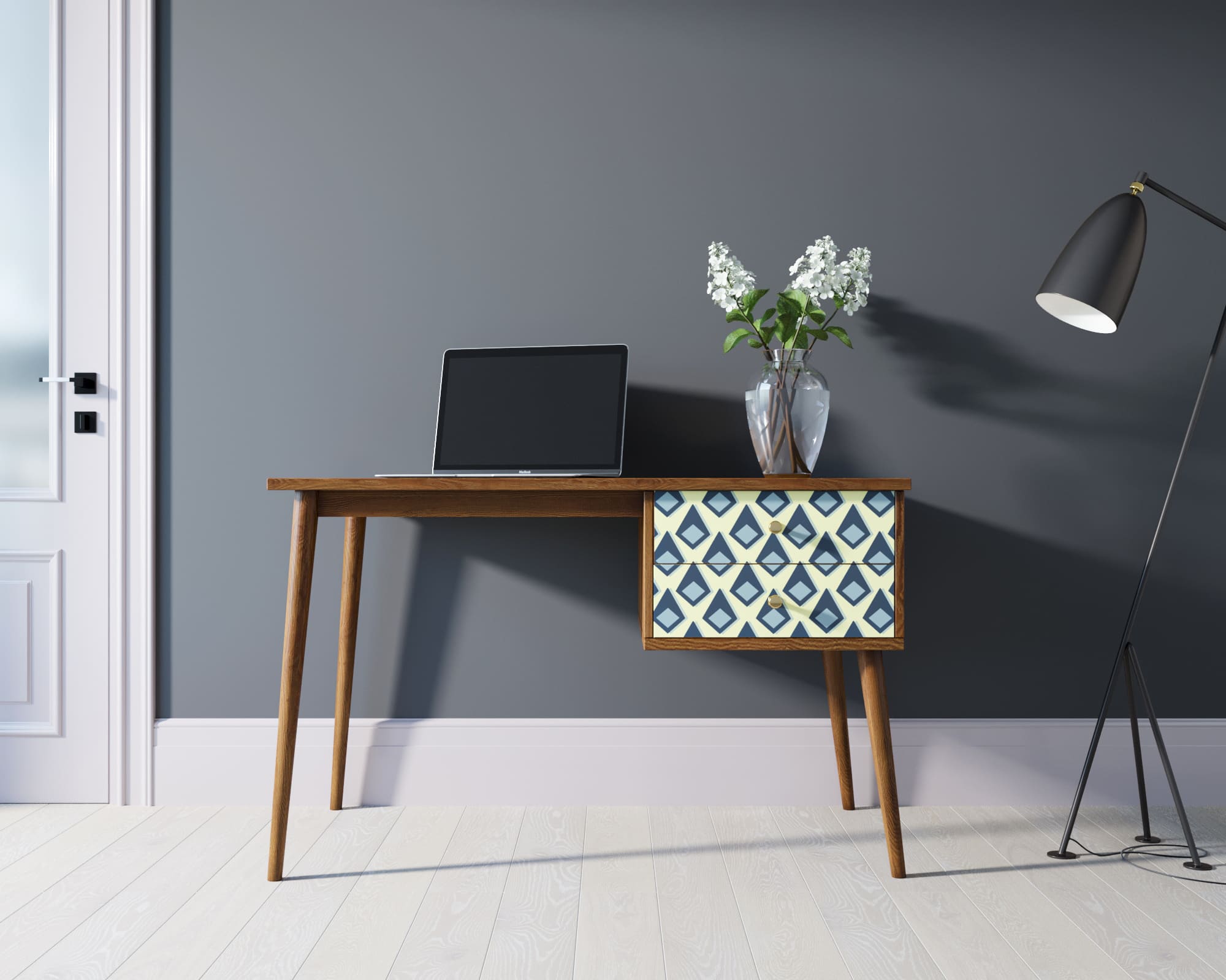 Стол рабочий "Berber" принт 13 с одной тумбой арт BB20/Print_13 в интерьере