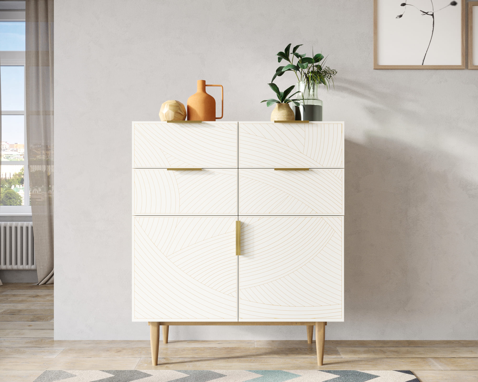 Большой комод с четырьмя ящиками и дверками "Line" LN17/GR1/beige в интернет-магазине в Москве Большой комод с четырьмя ящиками и дверками "Line" LN17/GR1/beige в интернет-магазине