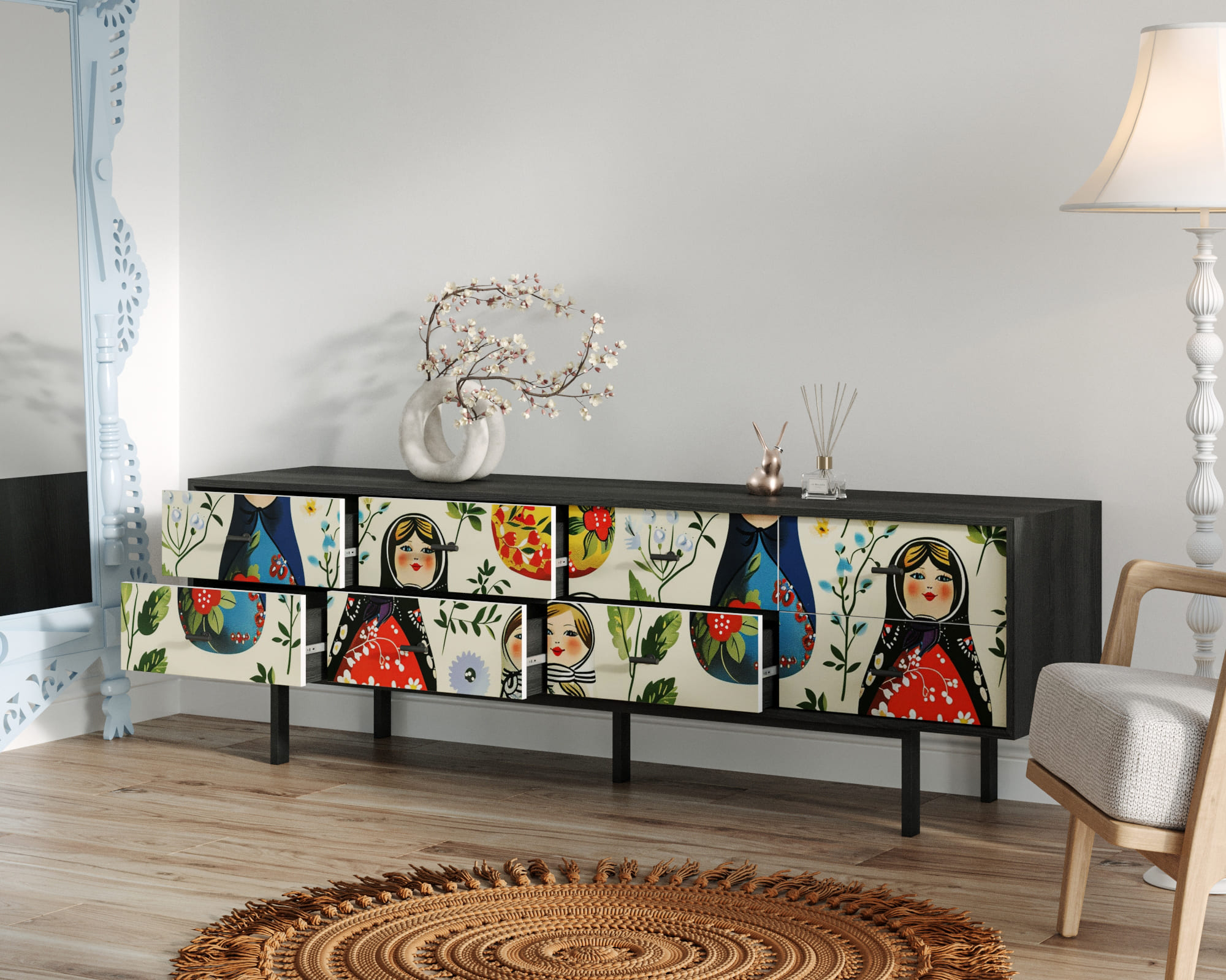 купить Комод с восемью ящиками "Emerson" Матрешки арт EM03/Art04