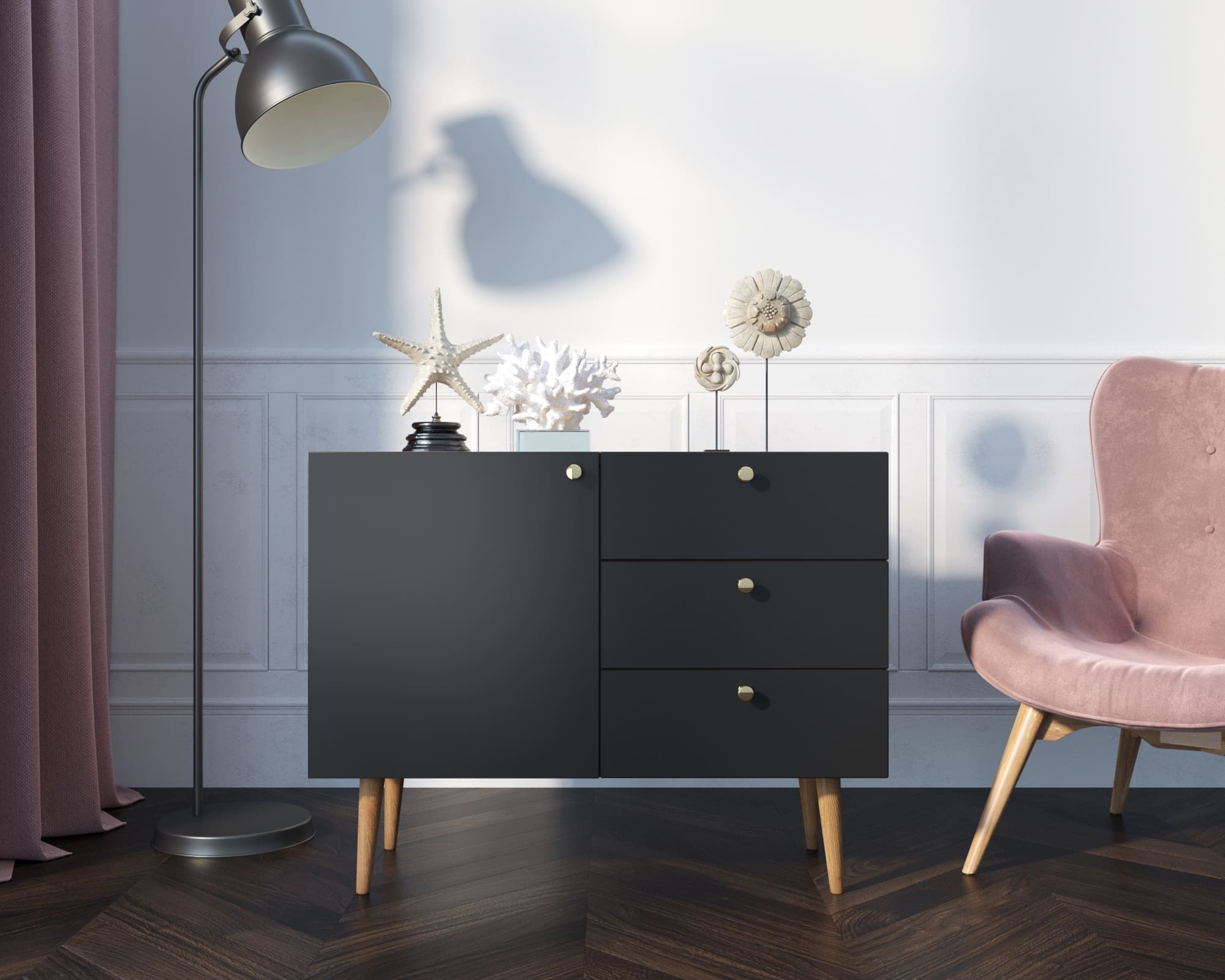 Комод "Berber" три ящика и дверка 33 принт арт BB34/Print_33 в интернет-магазине