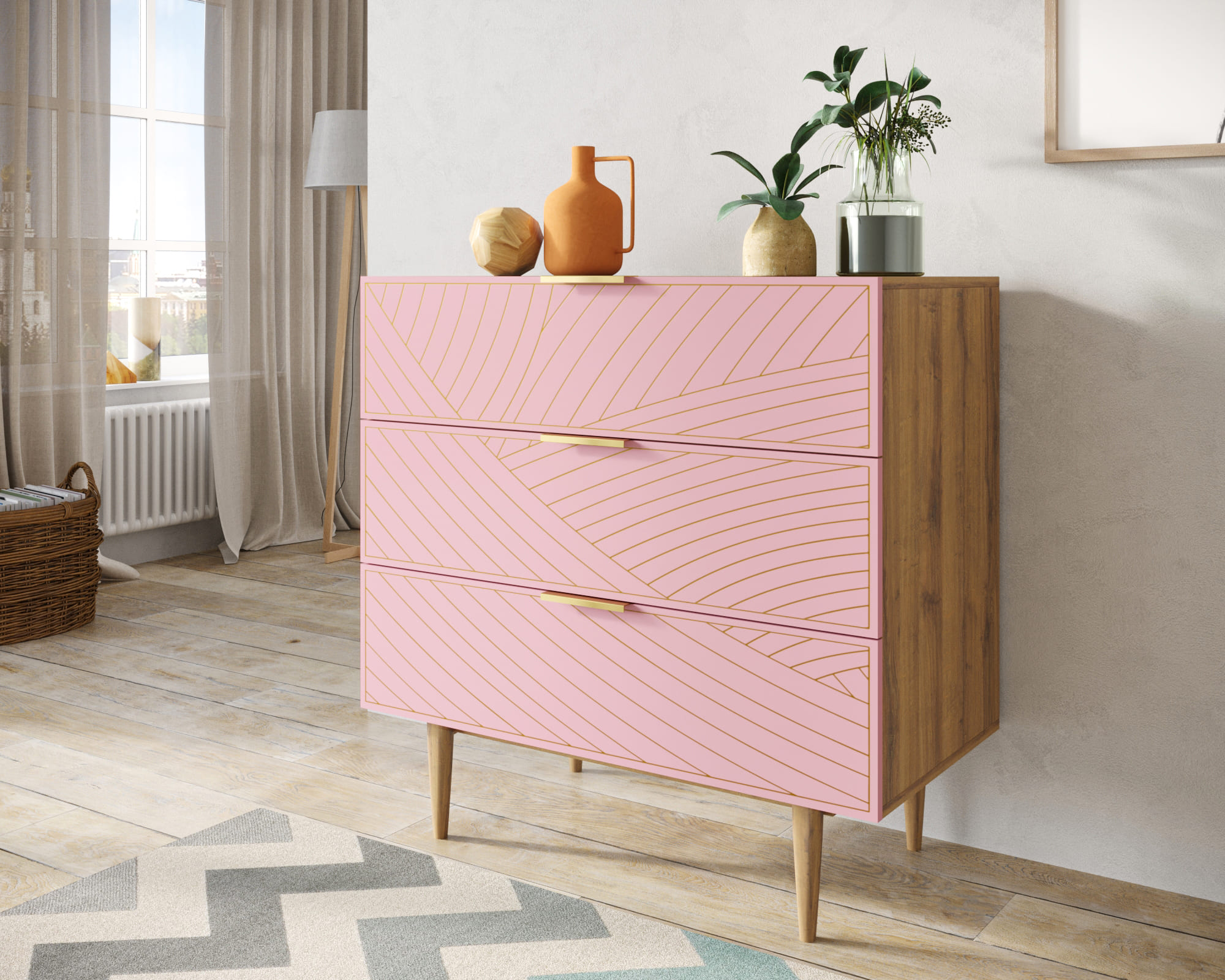 заказать Комод с тремя ящиками "Line" LN12/GR1/pink