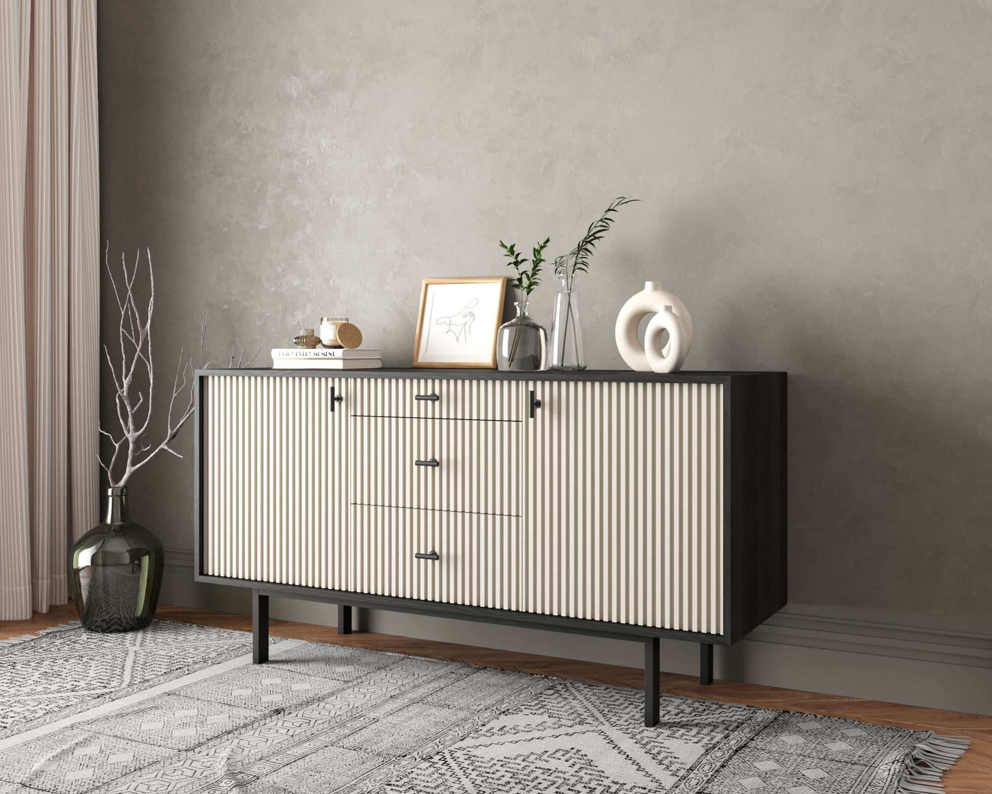 заказать Комод две дверки и три ящика "Emerson" арт EM08/milky/L