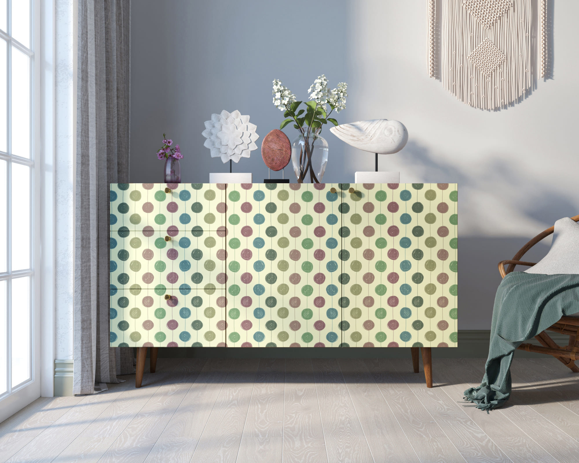 Комод "Berber" с двумя дверками и ящиками принт 24 арт BB17/Print_24 в интерьере