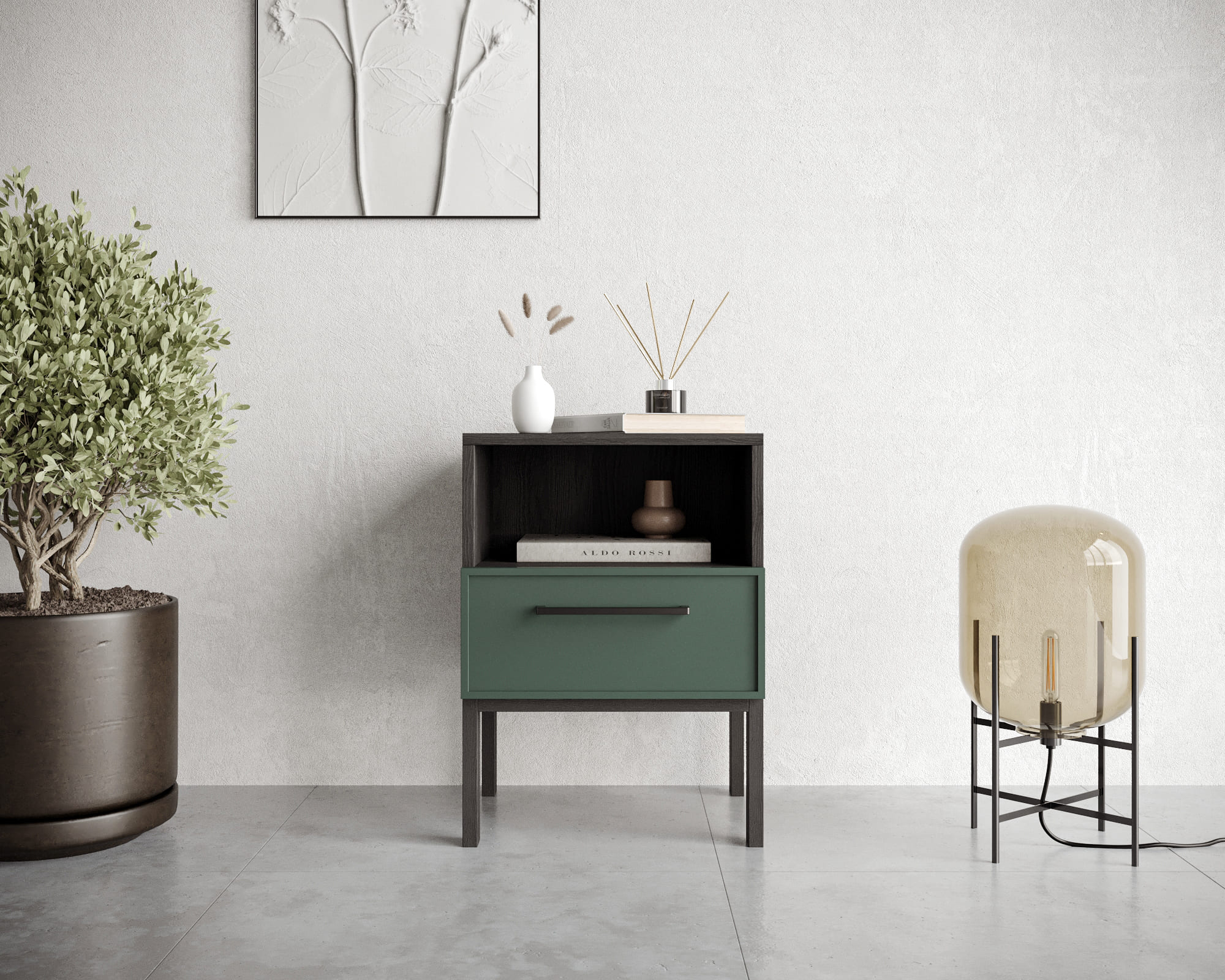 Тумбочка с нижним ящиком "Nicole" арт NEM17G Зеленый в интернет-магазине