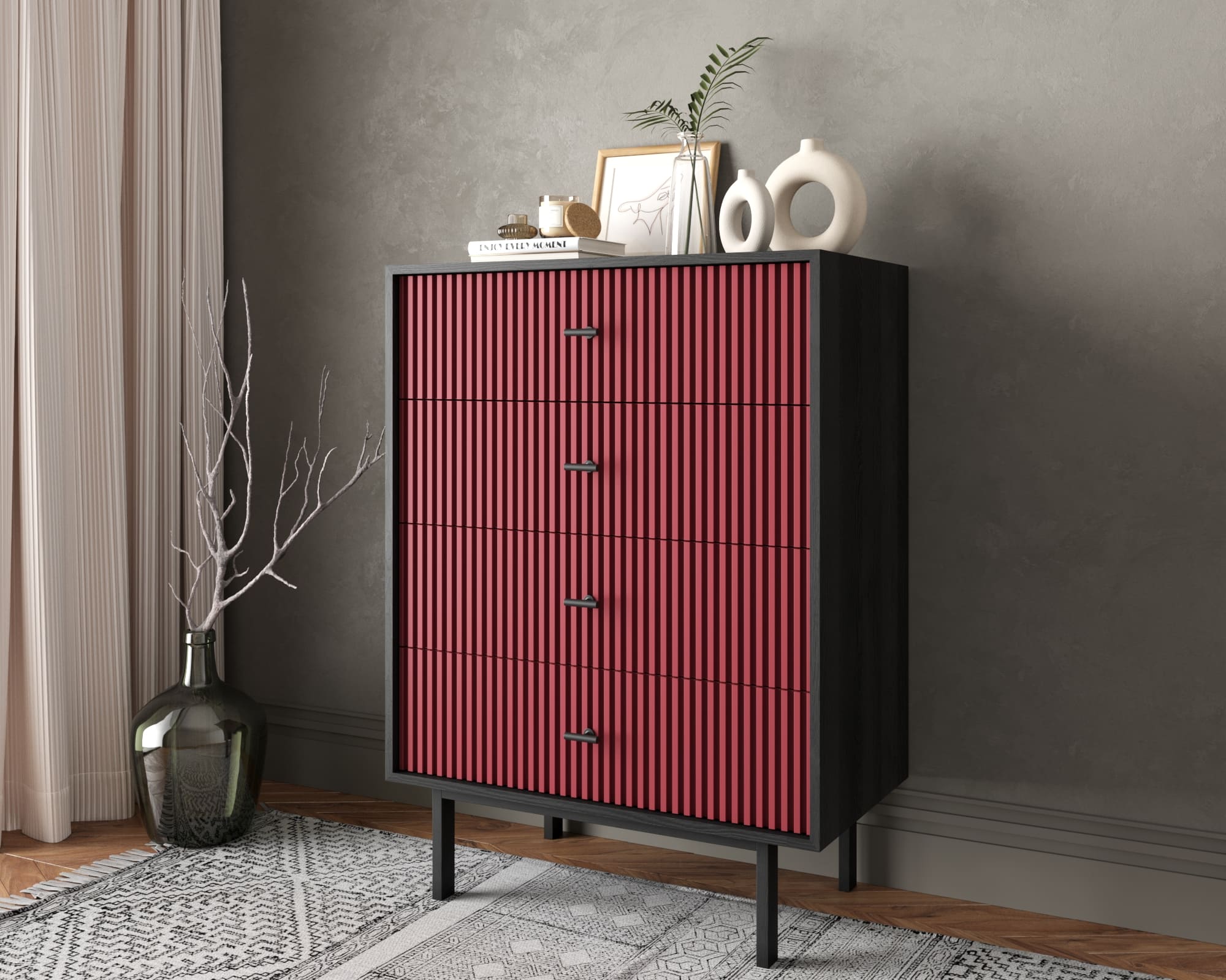 заказать Комод вертикальный с четырьмя ящиками "Emerson" арт EM18/red/L