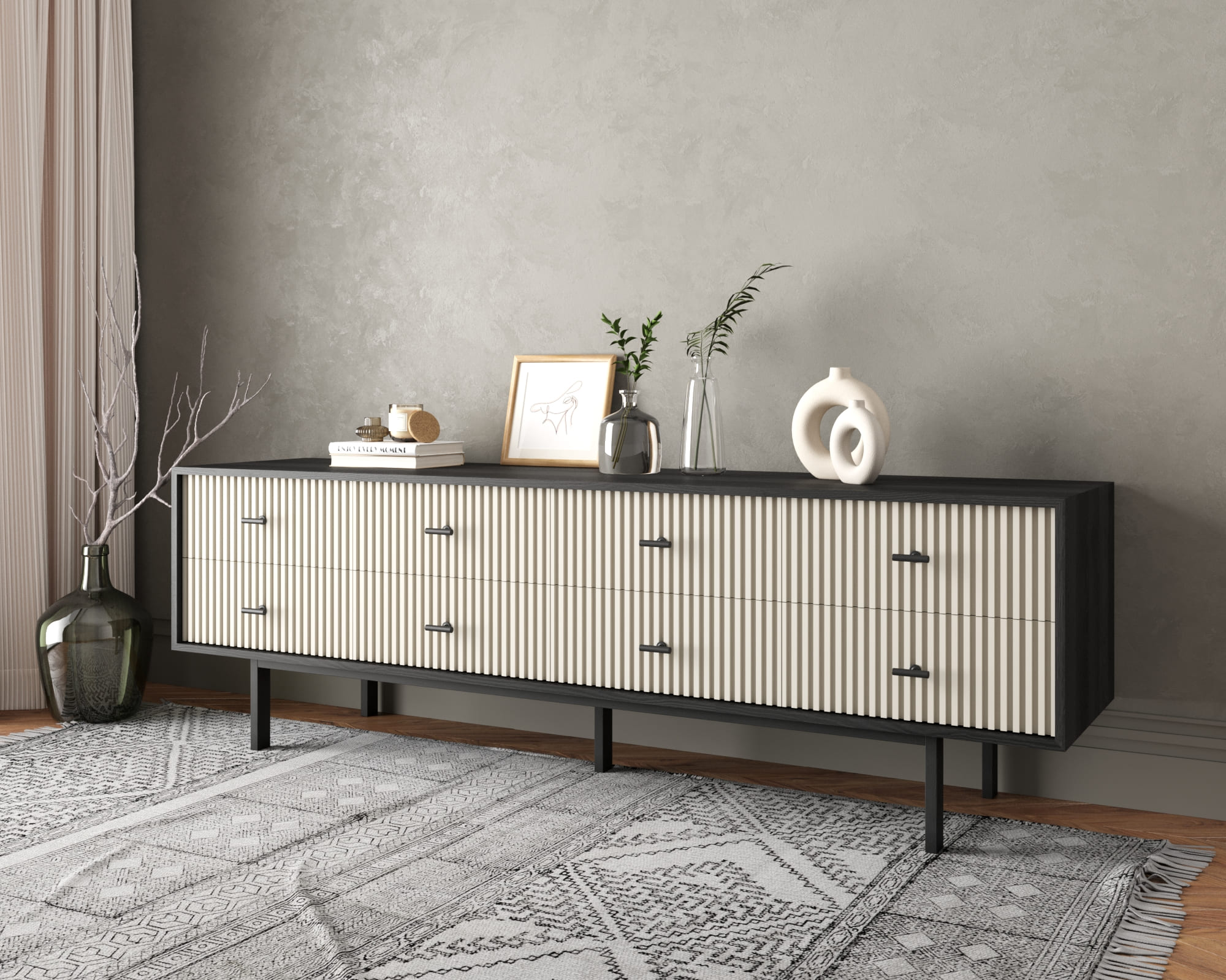 заказать Комод с восемью ящиками "Emerson" арт EM03/milky/L