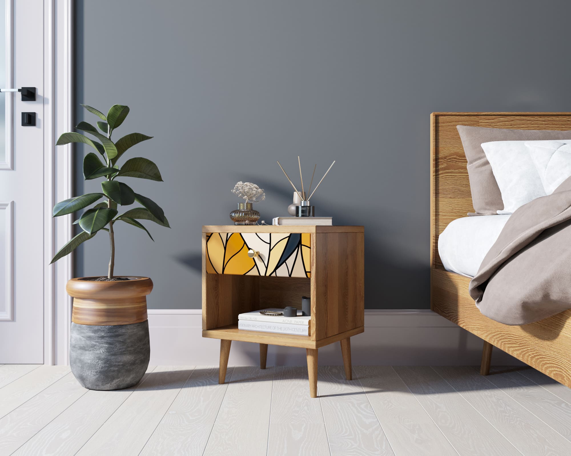 заказать Тумбочка "Berber" с открытой полкой 08 принт арт BB33/Print_08, разноцветная