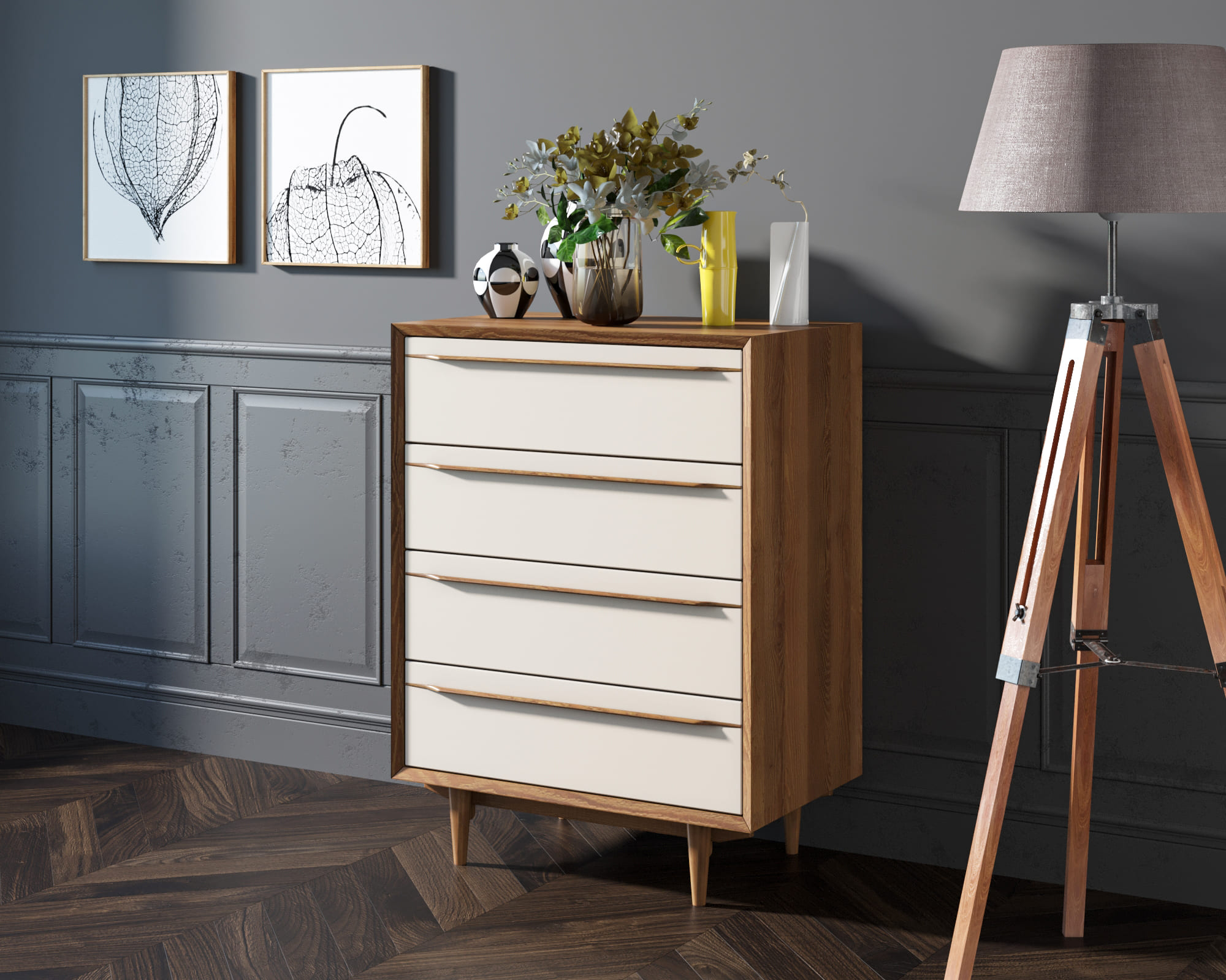 заказать Комод в Скандинавском стиле "Bruni white" на четыре ящика арт BR08WH