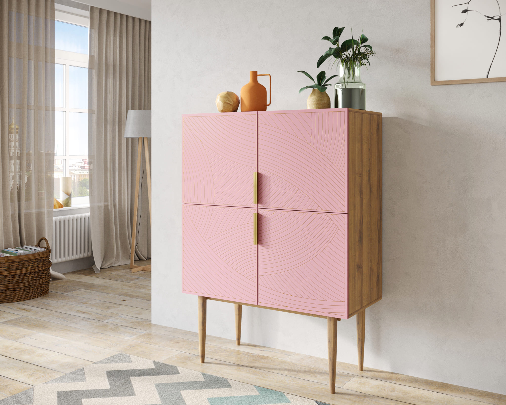 заказать Малый комод с четырьмя дверками на высоких ножках "Line" LN13/GR1/pink