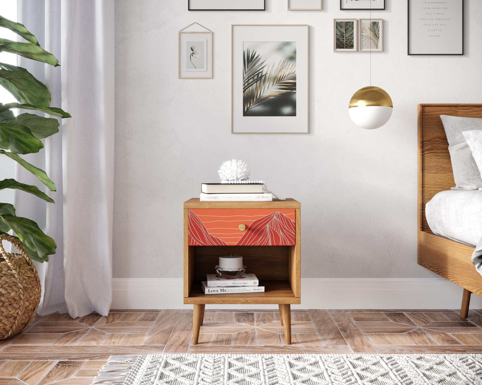 Тумбочка "Berber" с открытой полкой 49 принт арт BB33/Print_49, разноцветная в интернет-магазине