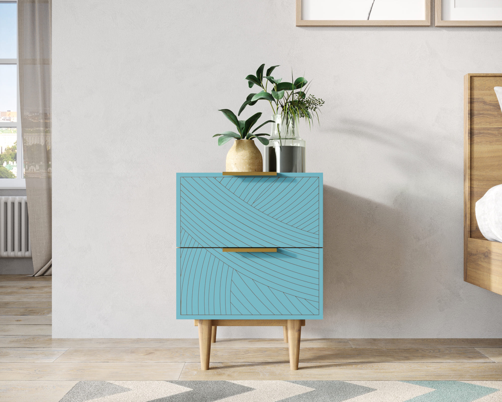 Тумбочка с двумя ящиками "Line" LN07/GR1/blue в интернет-магазине в Москве Тумбочка с двумя ящиками "Line" LN07/GR1/blue в интернет-магазине