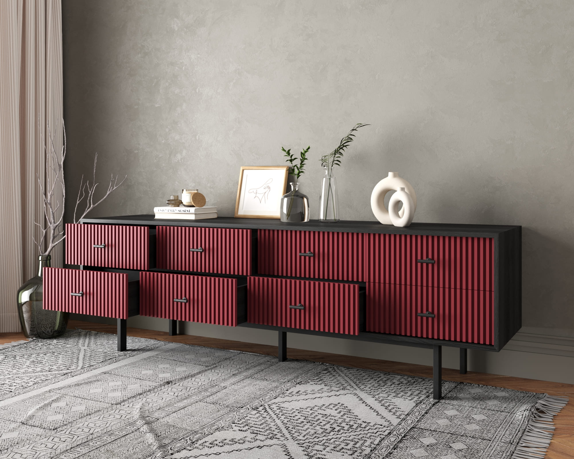 заказать Комод с восемью ящиками "Emerson" арт EM03/red/L