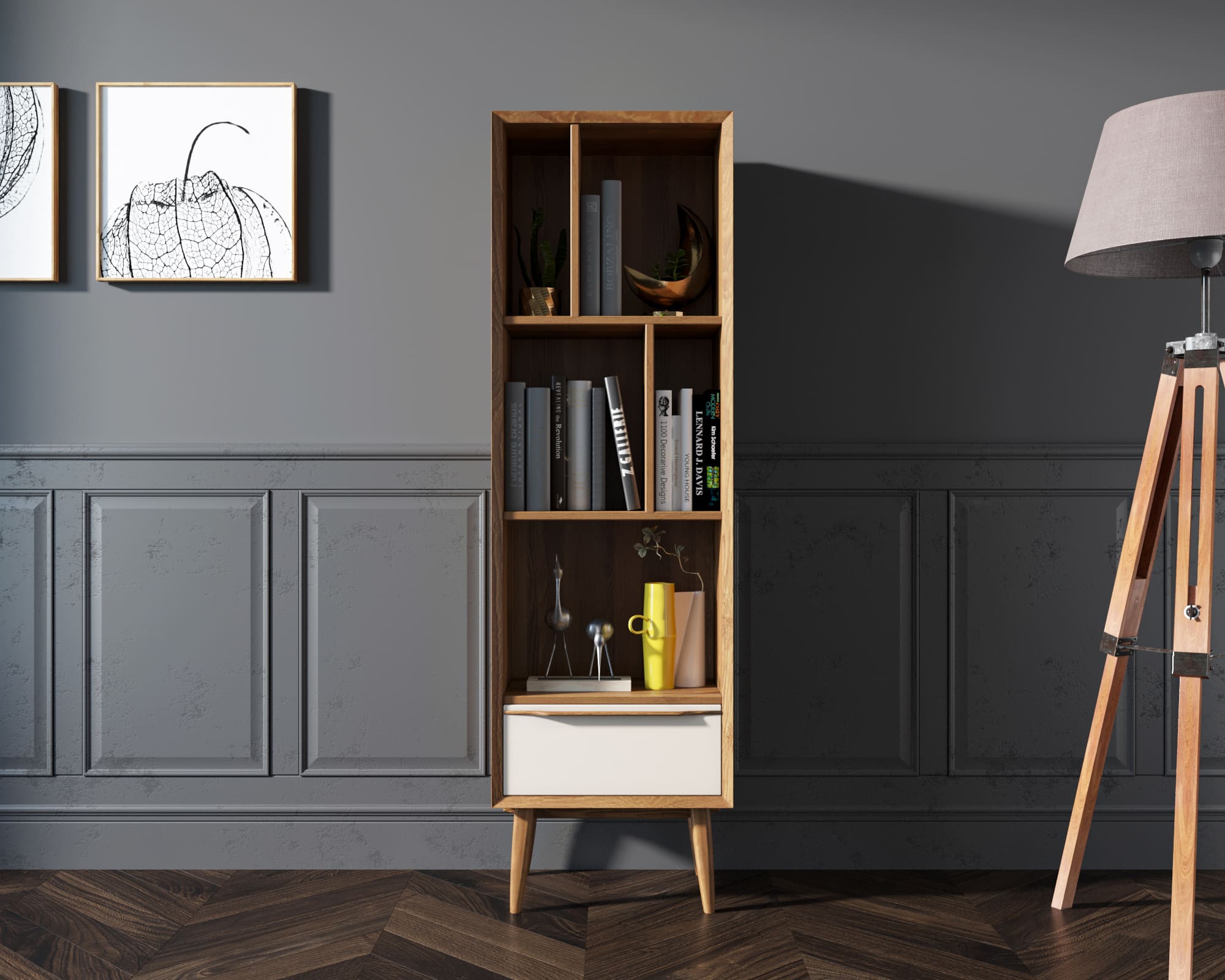 фото Узкий стеллаж "Bruni white" арт BR26WH