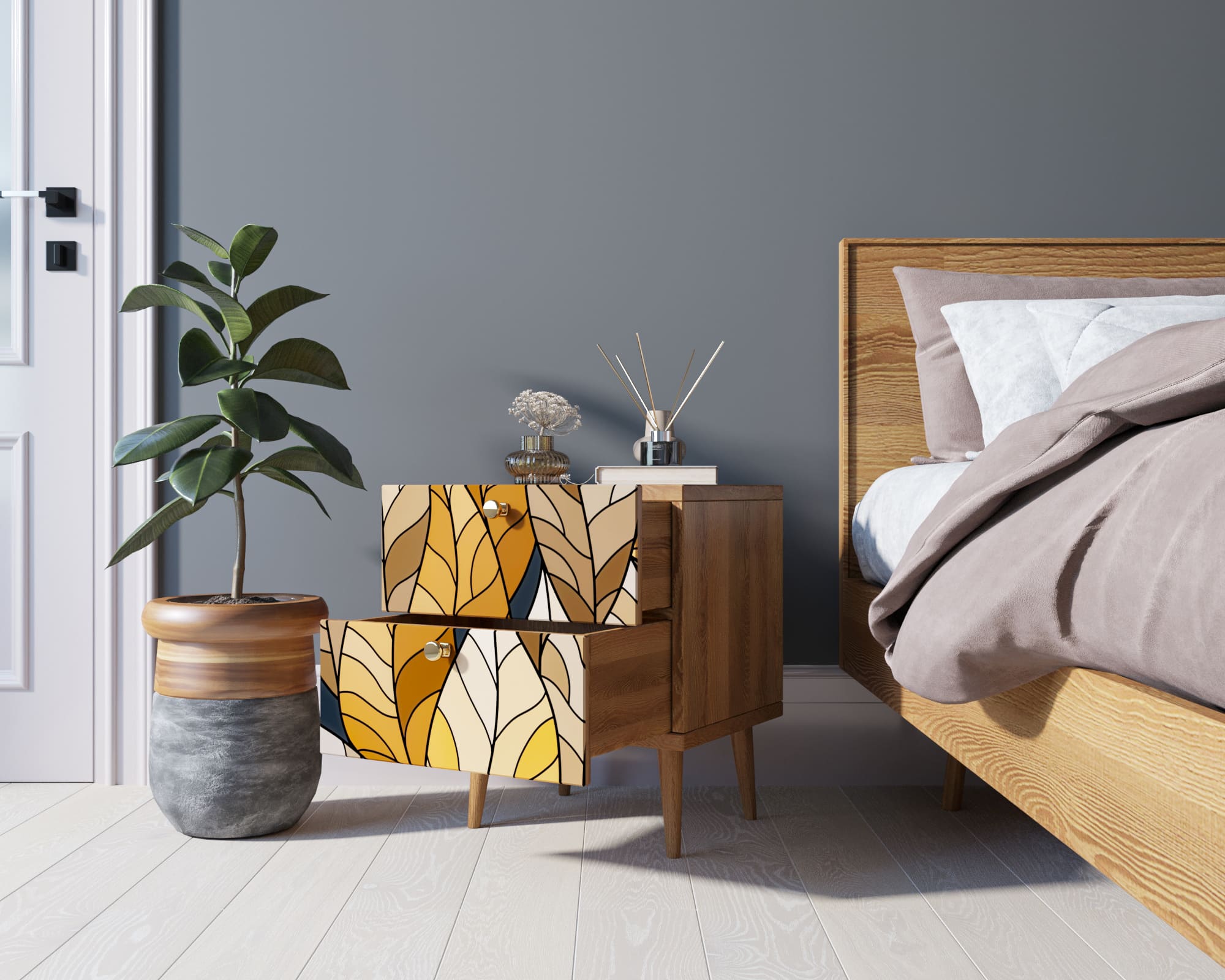 купить Тумбочка "Berber" с двумя ящиками 08 принт арт BB03/Print_08, разноцветная