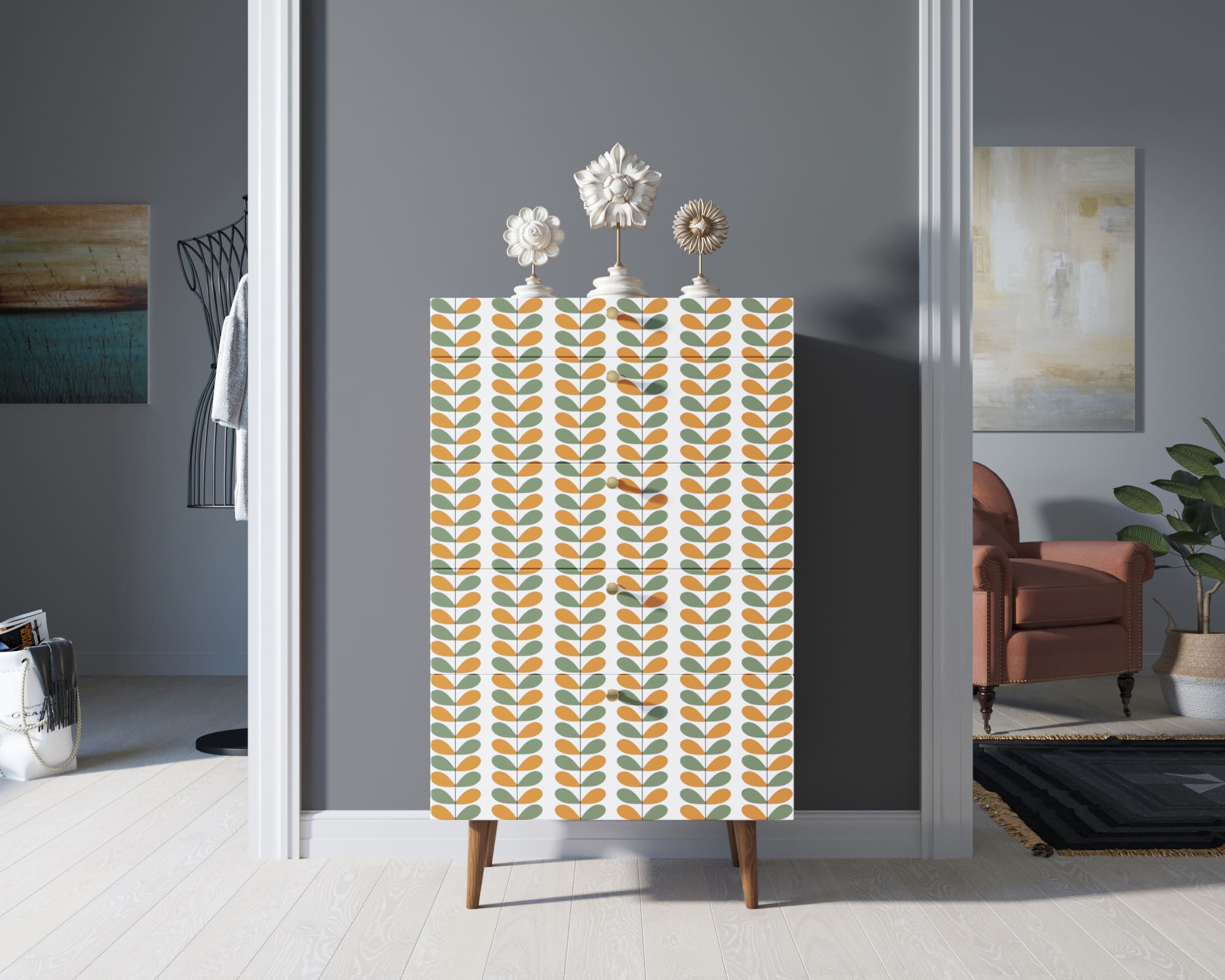 Комод высокий "Berber" 23 принт арт BB10/Print_23 в интерьере в Москве Комод высокий "Berber" 23 принт арт BB10/Print_23 в интерьере