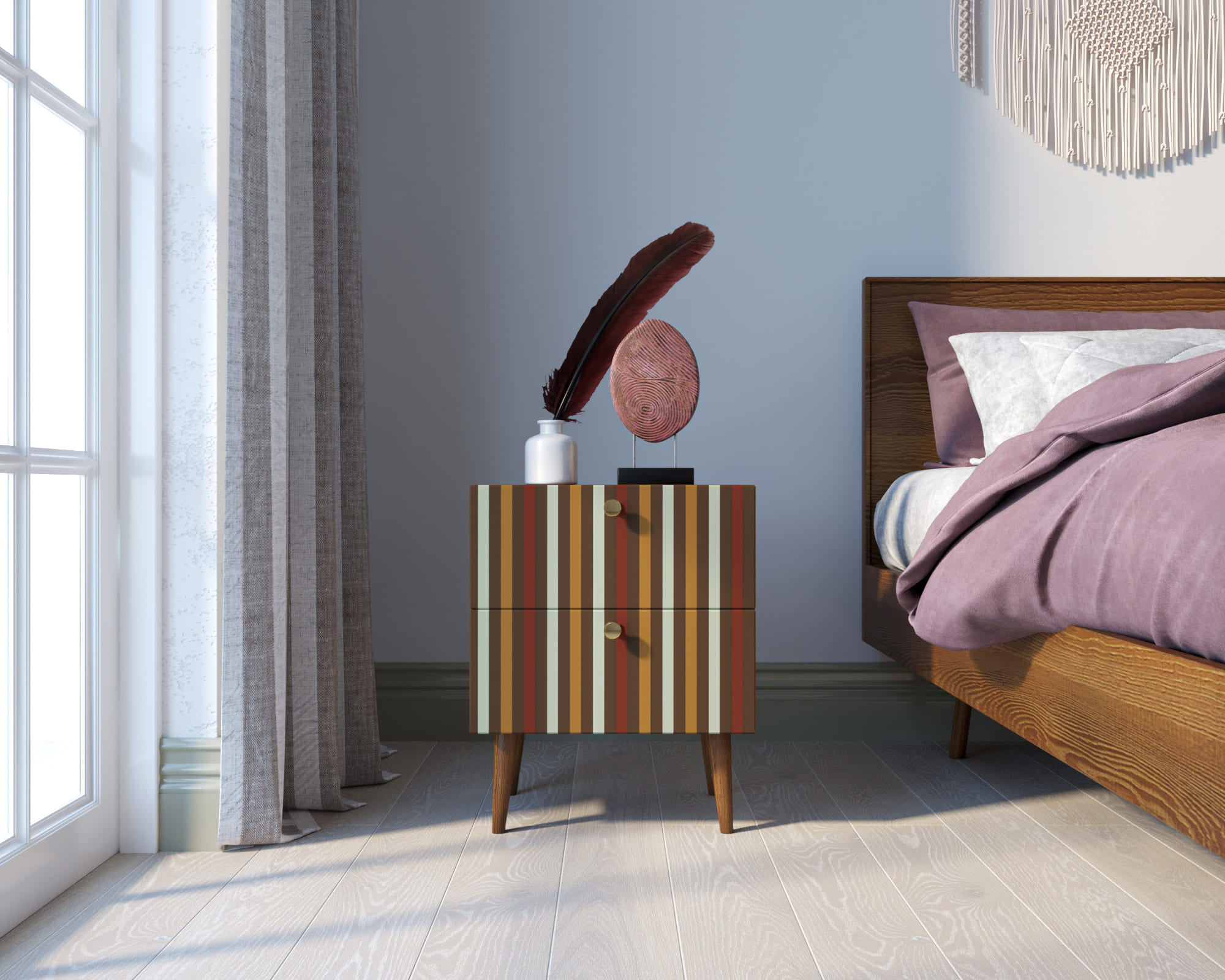 Тумбочка "Berber" с двумя ящиками 20 принт арт BB03/Print_20, разноцветная в интерьере