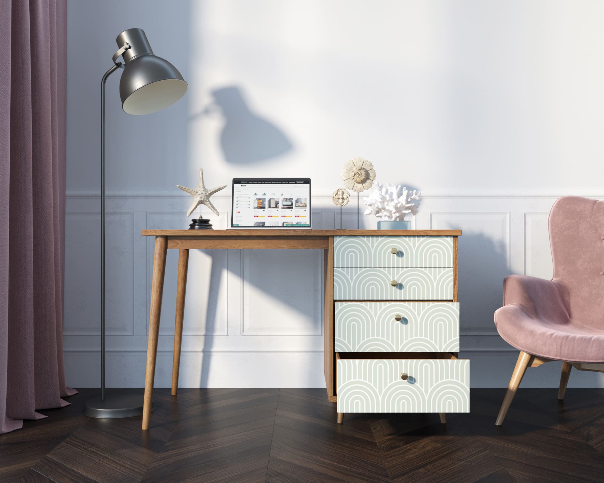 купить Стол рабочий "Berber" принт 34 с одной тумбой арт BB31/Print_34