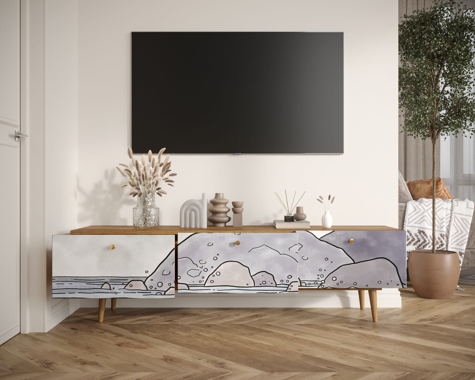 купить Комод "Berber" с ящиками низкий под TV арт BB19/Print_51