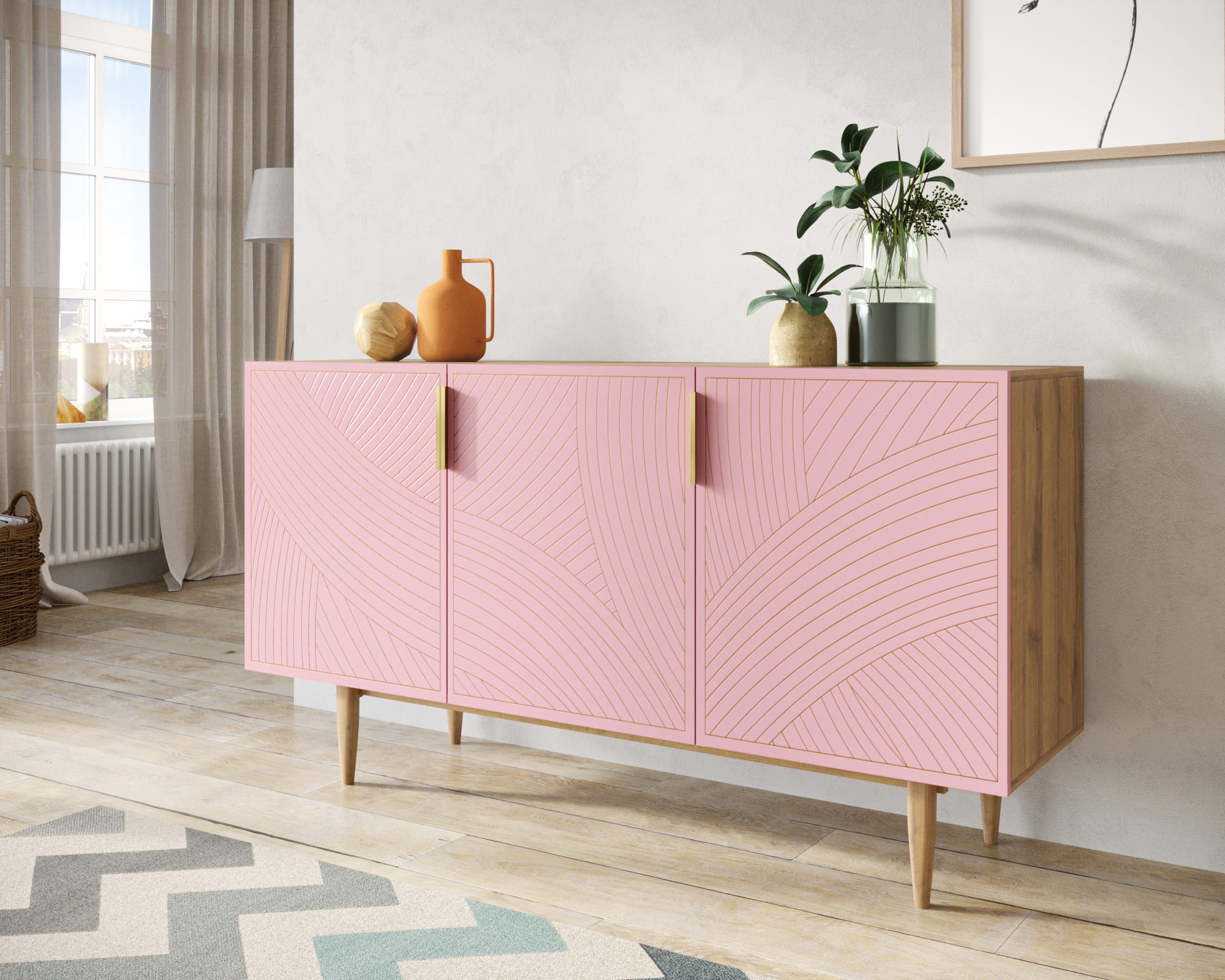 заказать Комод с тремя дверками "Line" LN02/GR1/pink