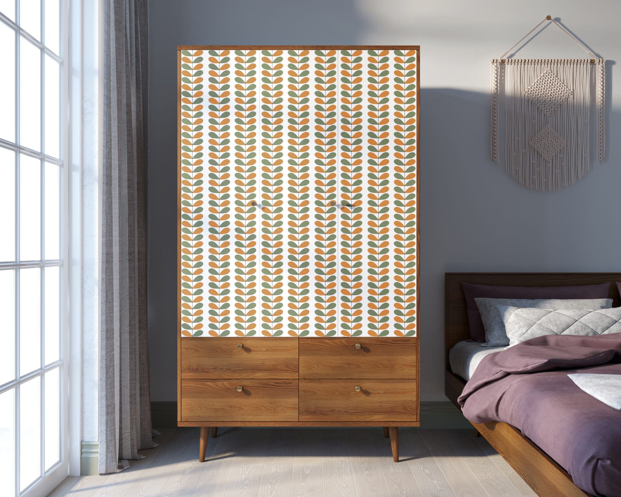 Шкаф трехстворчатый "Berber" принт 23 арт BB02/Print_23 в интерьере