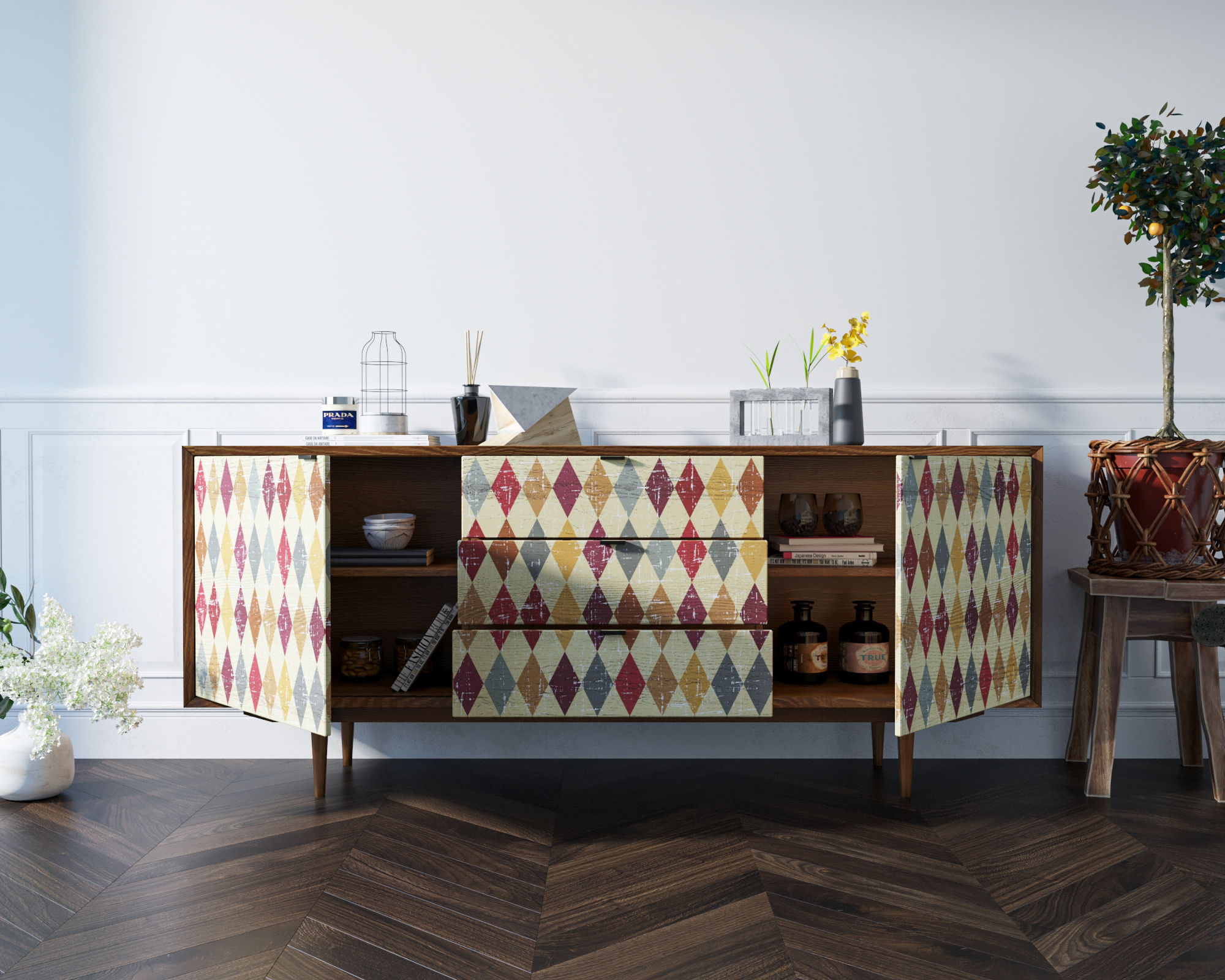 заказать Комод "Bruni print" с тремя ящиками и дверками арт BR-03P