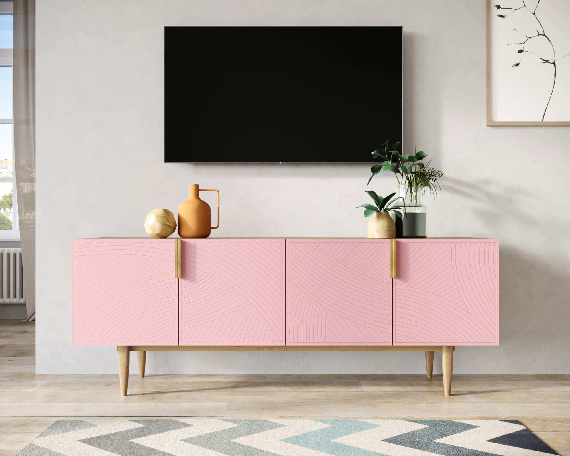 Комод под TV с четыремя дверками "Line" LN06/GR1/pink в интернет-магазине