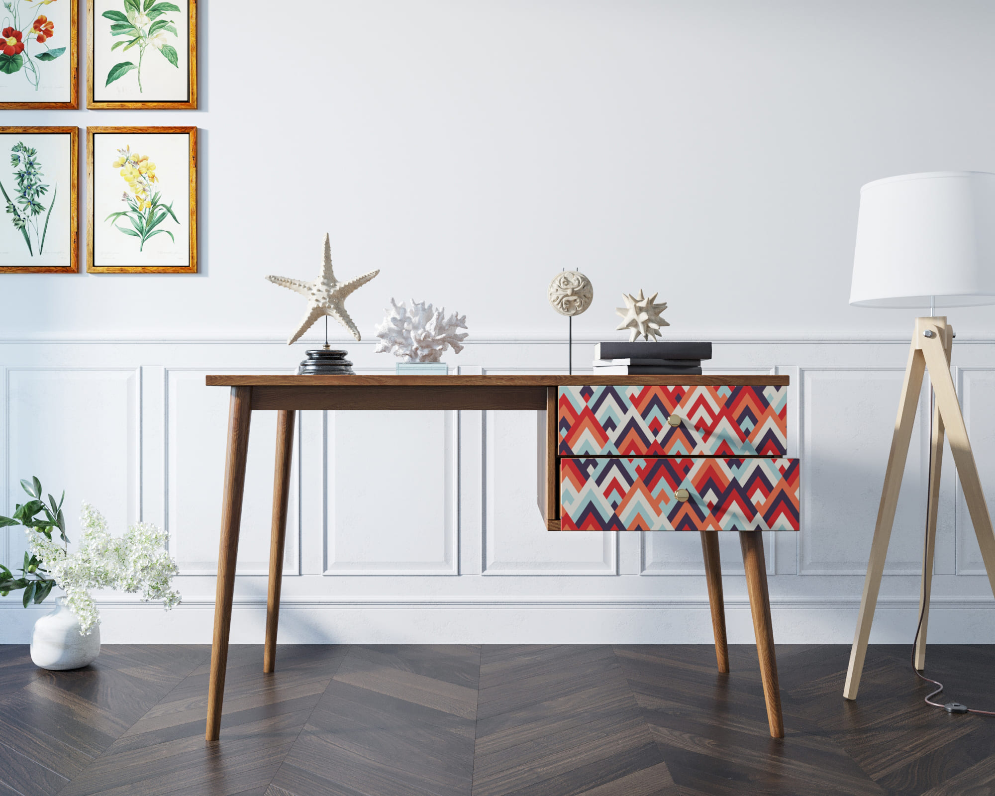 Стол рабочий "Berber" принт 2 с одной тумбой арт BB20/Print_02 в интернет-магазине