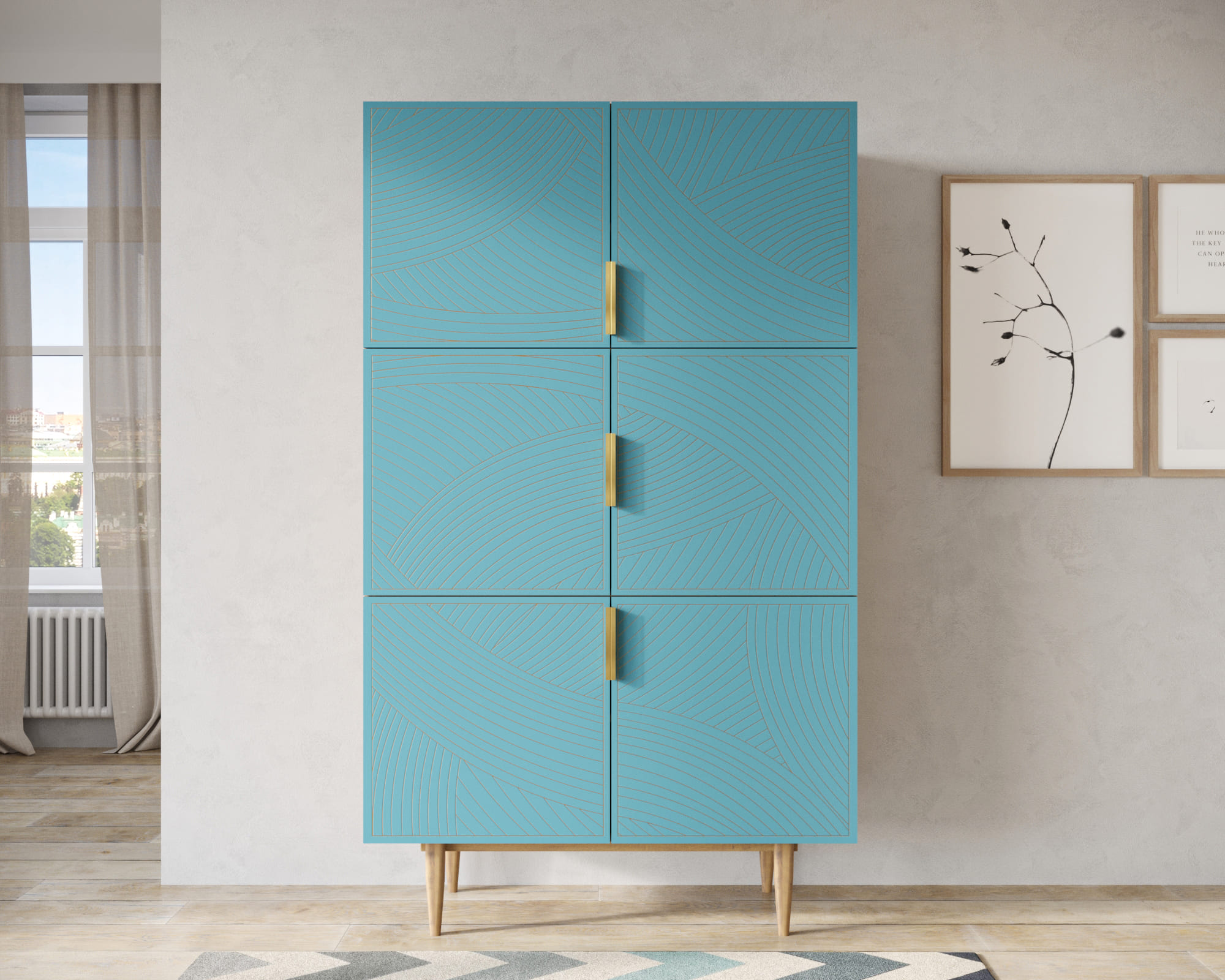 Большой комод с шестью дверками "Line" LN04/GR1/blue в интернет-магазине в Москве Большой комод с шестью дверками "Line" LN04/GR1/blue в интернет-магазине