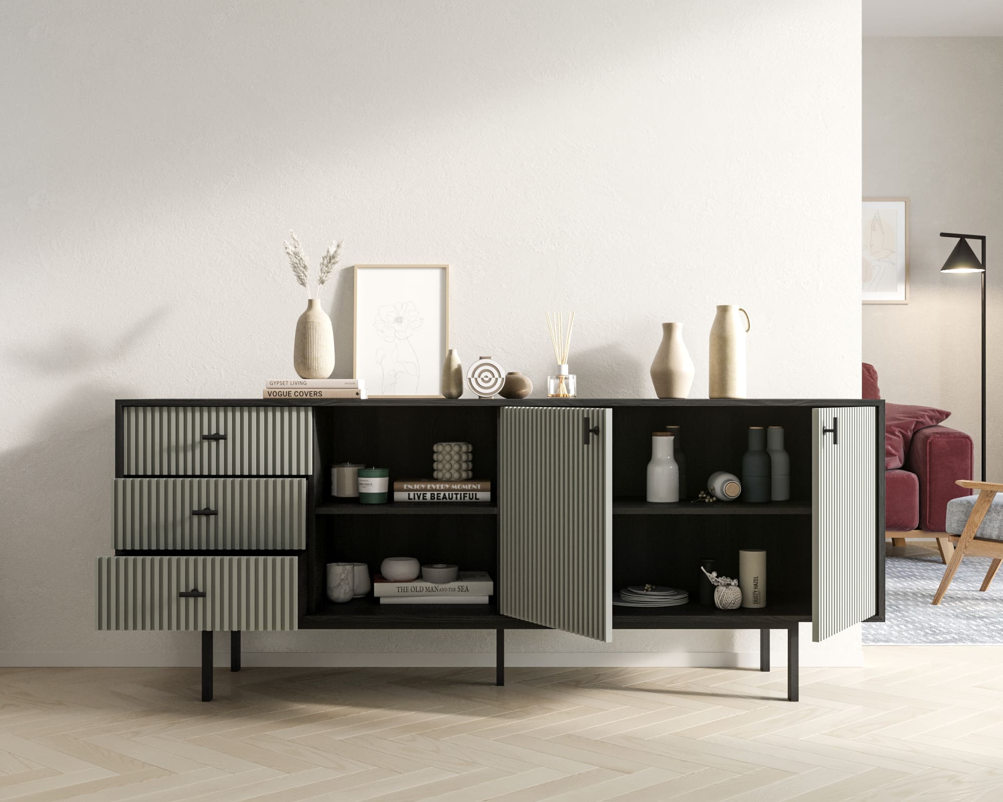 купить Комод с дверками и нишей "Emerson" арт EM15/gray/L