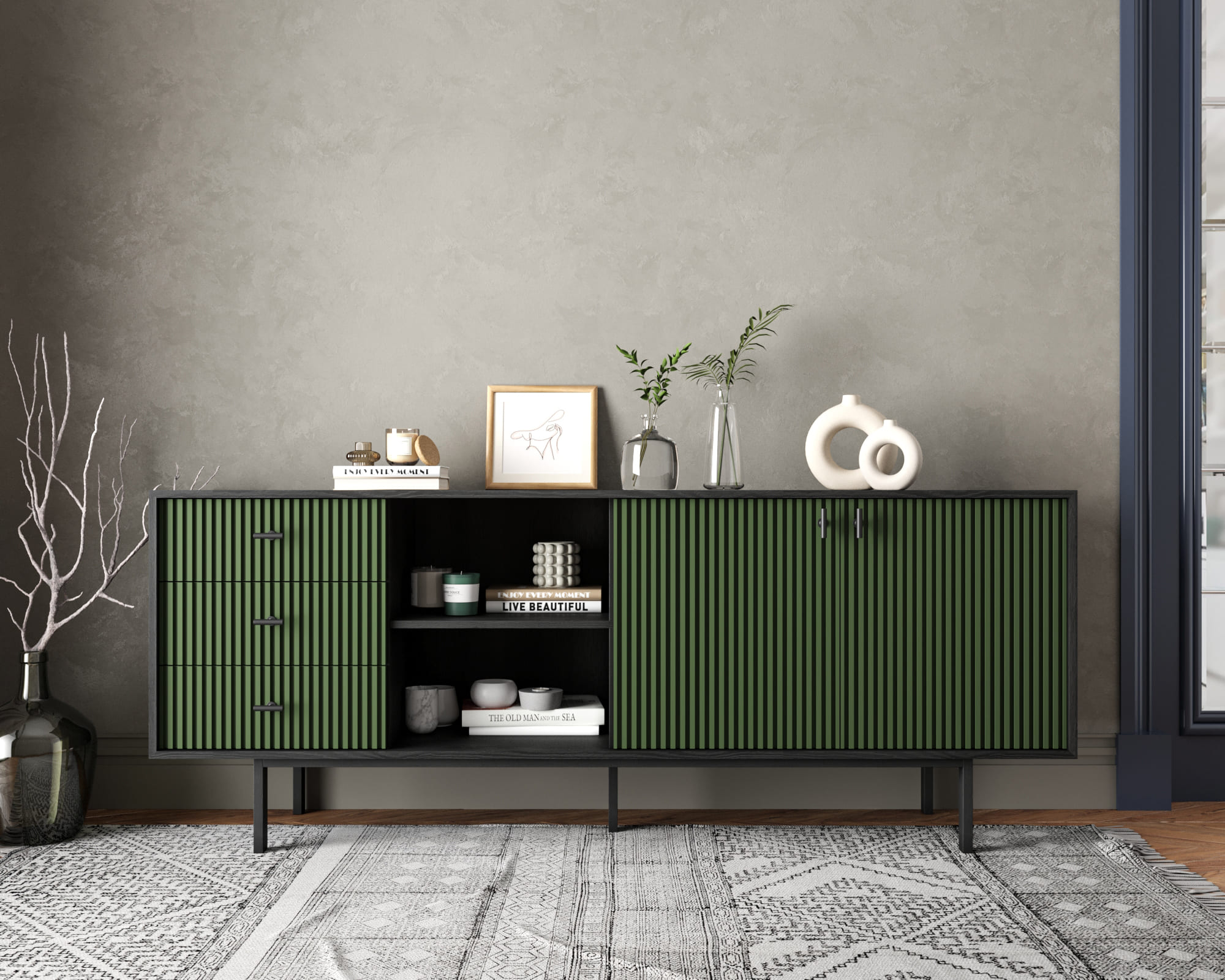 Комод с дверками и нишей "Emerson" арт EM15/green/L в интернет-магазине в Москве Комод с дверками и нишей "Emerson" арт EM15/green/L в интернет-магазине