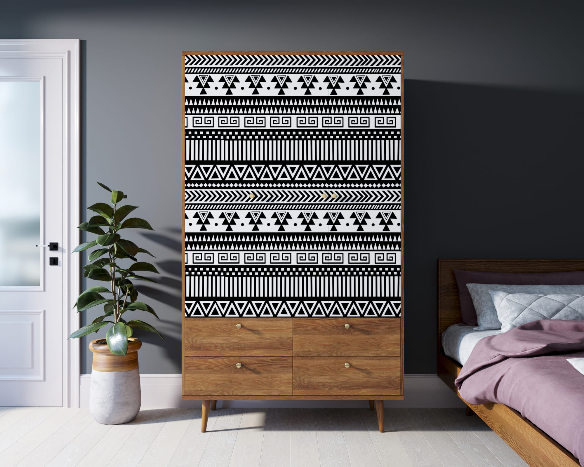 Шкаф трехстворчатый "Berber" принт 19 арт BB02/Print_19 в интерьере