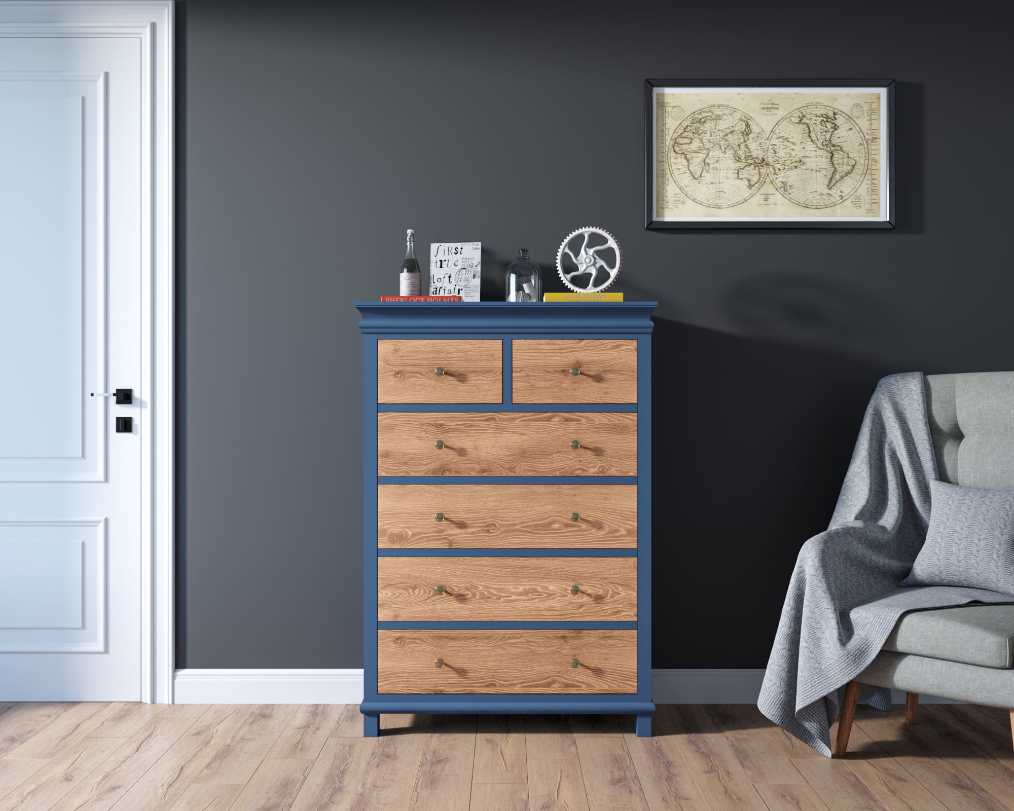 Комод "Jules Verne" высокий из ясеня арт JV35ETGBY в интернет-магазине