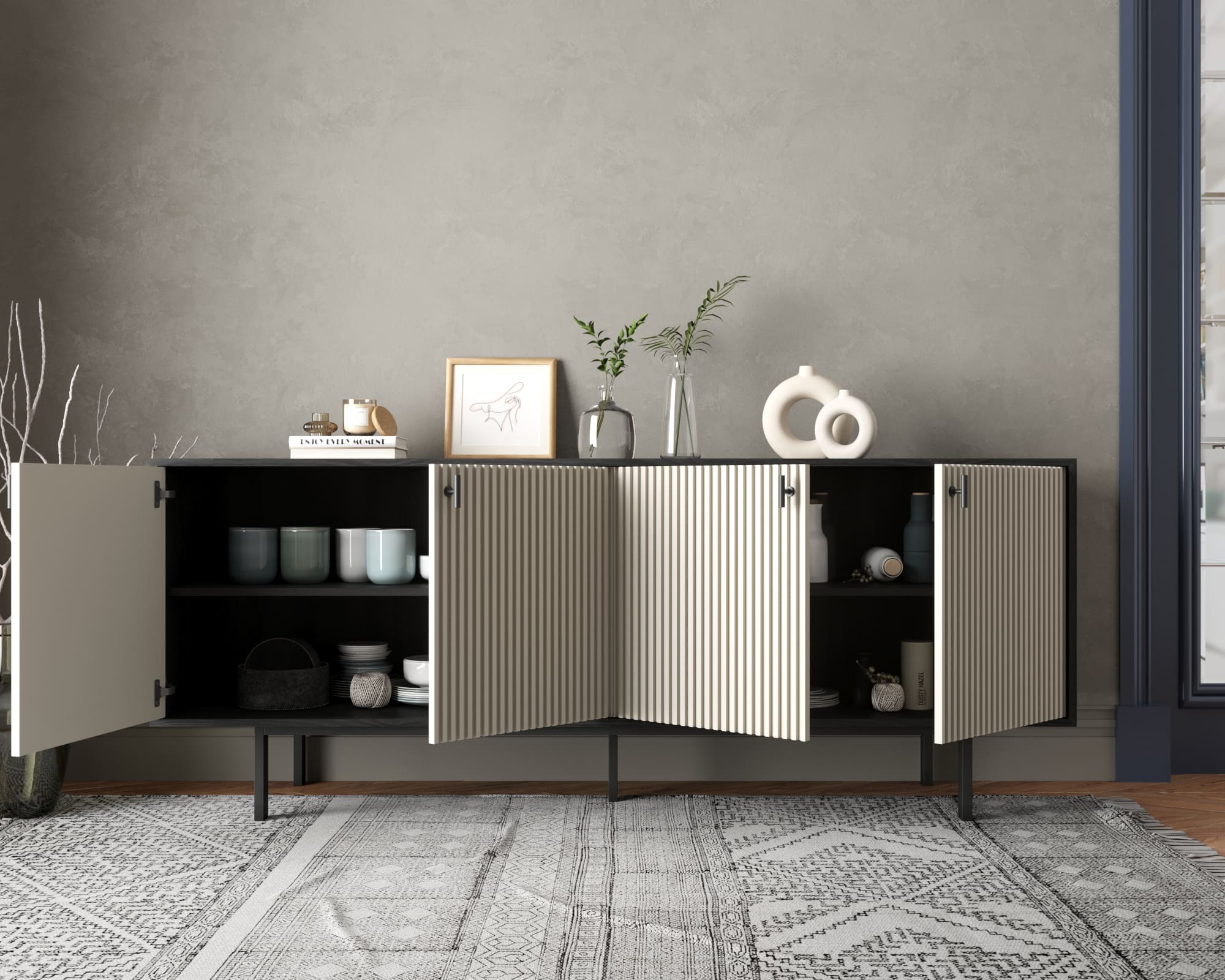 купить Комод с четыремя дверками "Emerson" арт EM01/milky/L в Москве купить Комод с четыремя дверками "Emerson" арт EM01/milky/L