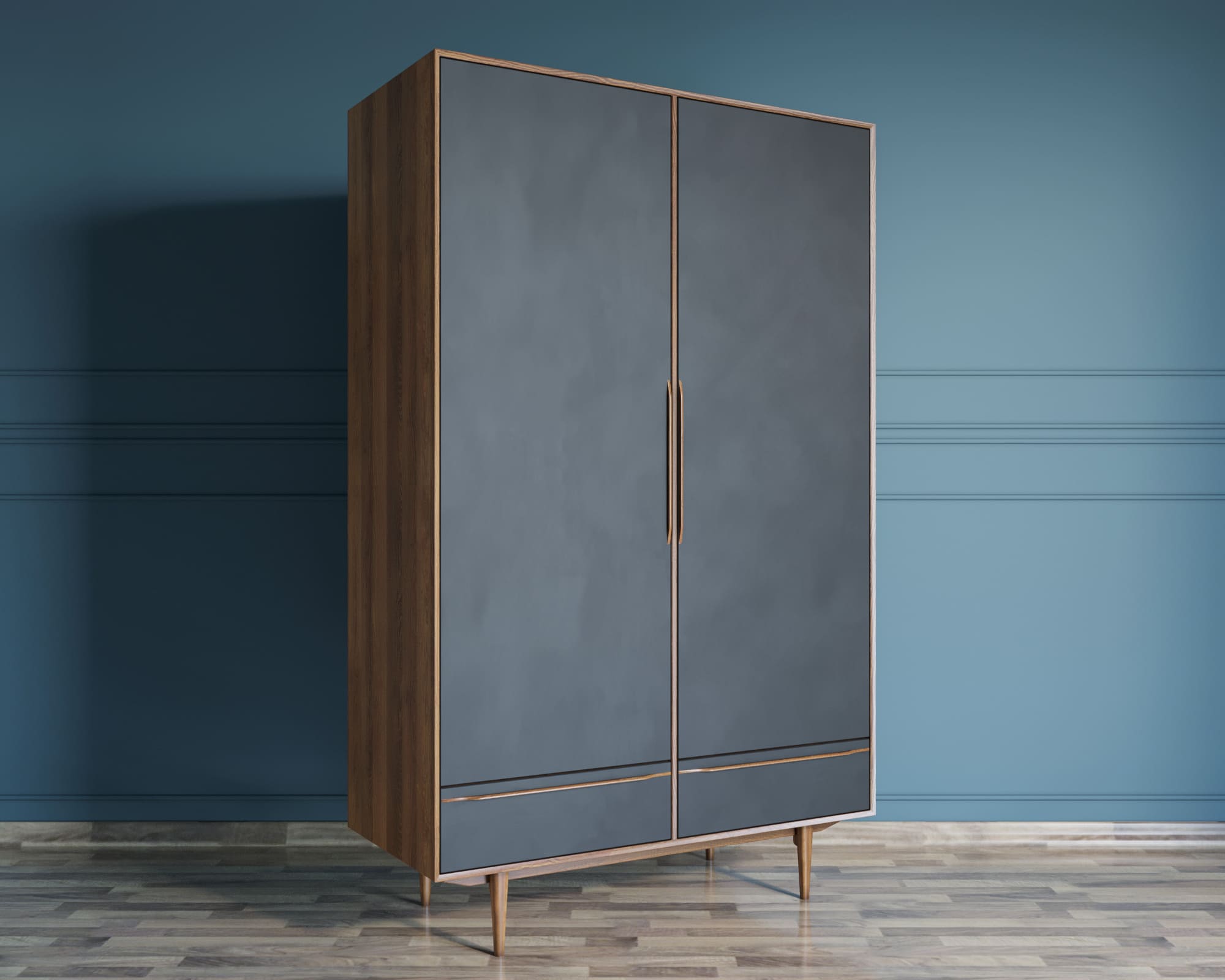 стильный Шкаф двустворчатый "Bruni Black" с двумя ящиками арт BR27/2Black в Москве стильный Шкаф двустворчатый "Bruni Black" с двумя ящиками арт BR27/2Black